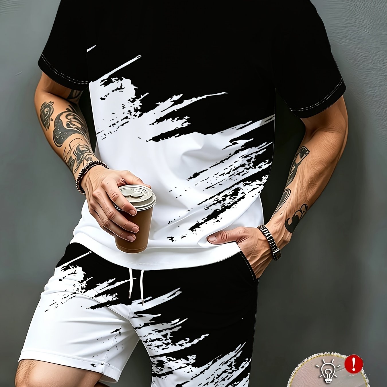 TEMU Costume décontracté pour homme : Ensemble T-shirt à manches courtes et short de sport tendance pour l'extérieur ; Costume décontracté de sport :