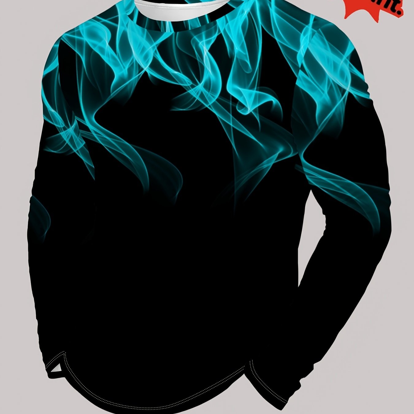 TEMU Men's Fashionable Casual Crew Neck Long-sleeved T-shirt, Summer Men's Trendy Flame Pattern Long-sleeved Top, Plus Size