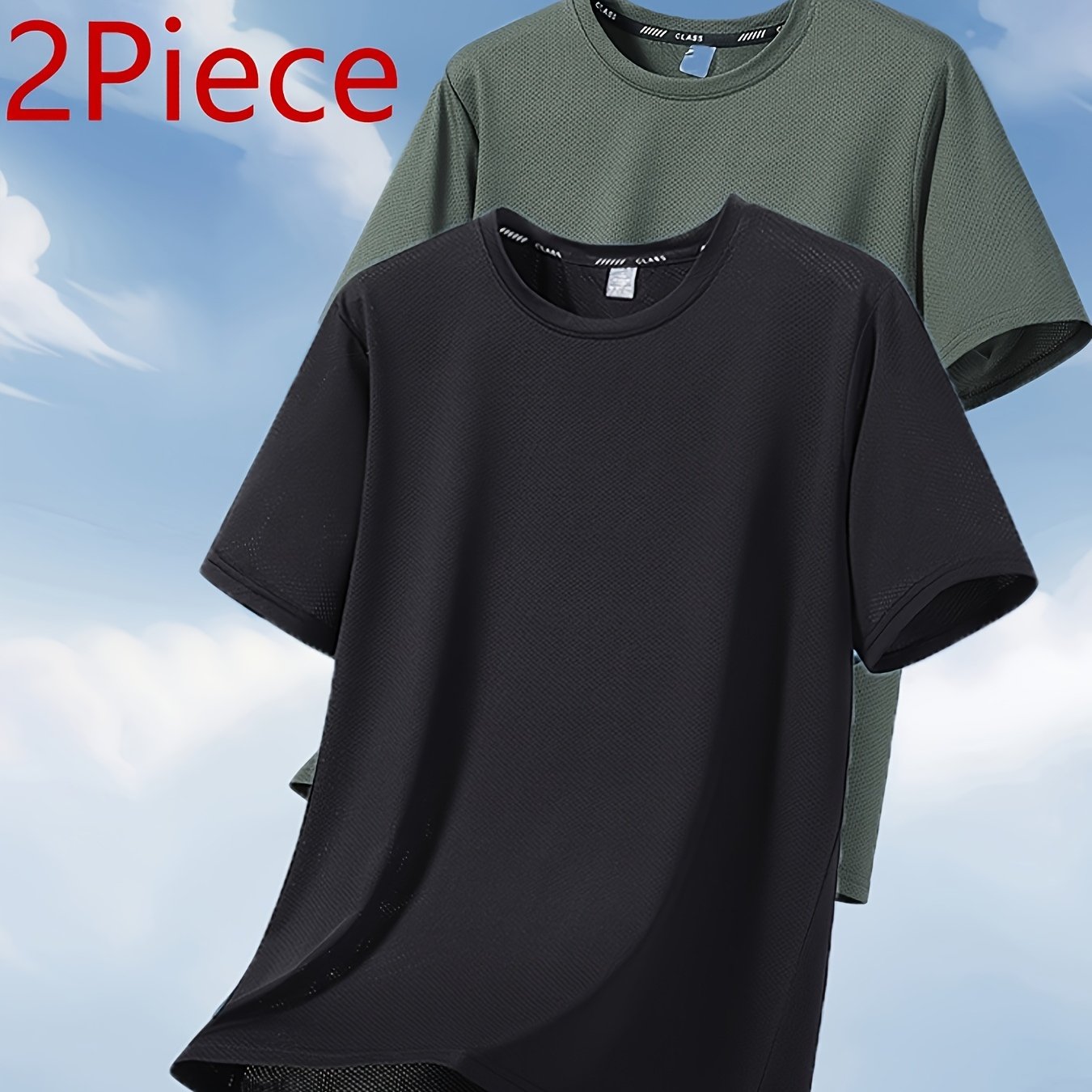 E-shop 2er-Pack Herren Plus Size T-Shirt mit verlängerten Ärmeln, Rundhalsausschnitt, Rotator-Armen, Kurzarm Sommer T-Shirt, Lässiges Oberteil,