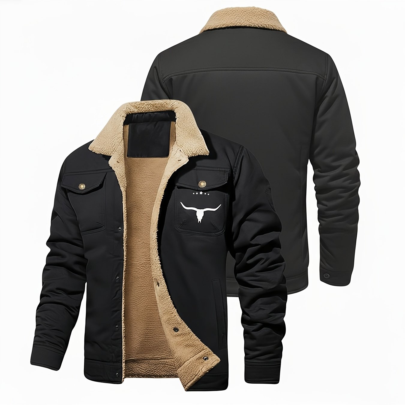 TEMU American Men's Outdoor Casual Autumn Winter Thick Warm Cargo Style Jacket Outerwear, Outing Social Daily Uncle Style Autumn Winter Fleece-lined