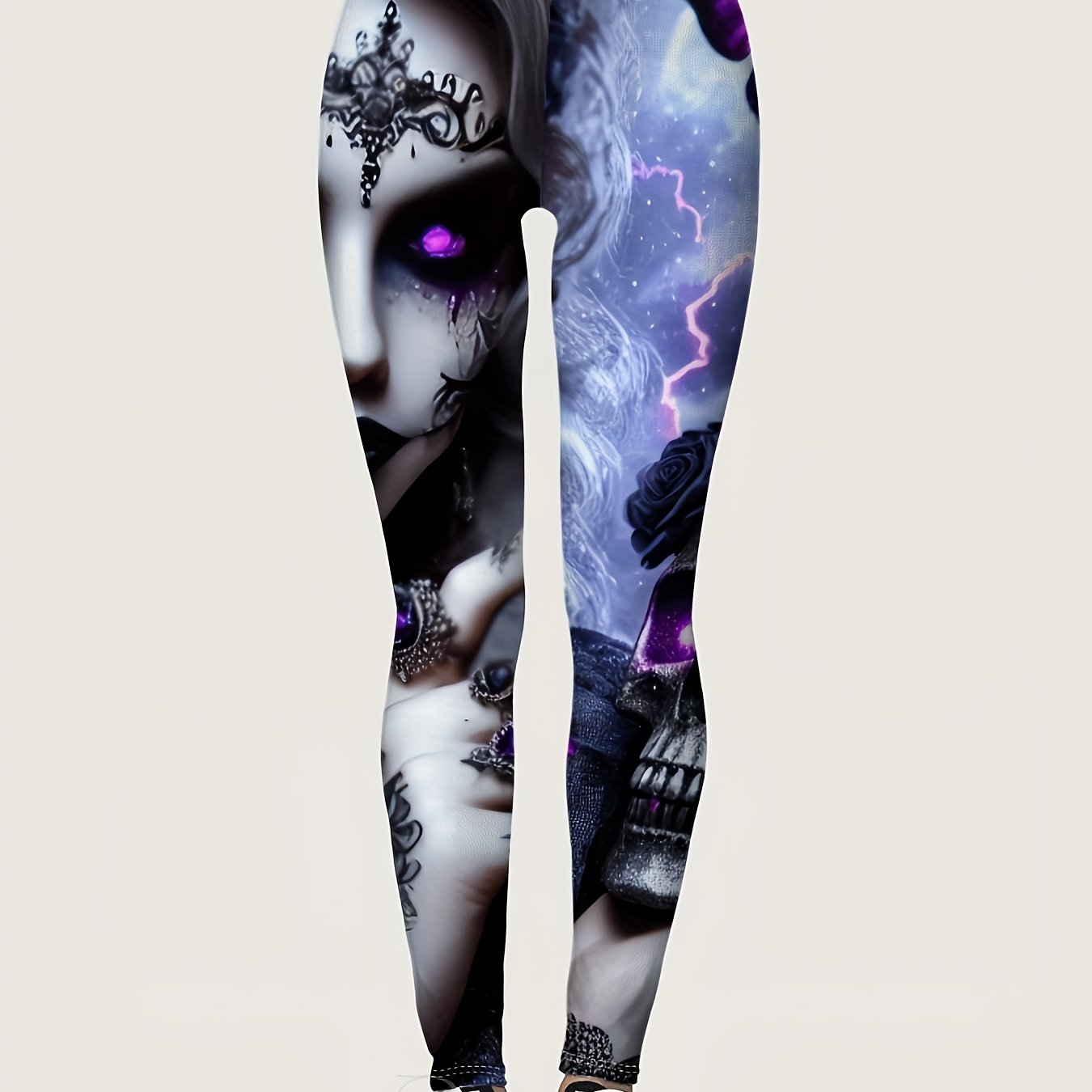 TEMU Women's Printed Leggings - Premium Super Soft Stretchy Fabric, Color Block & Artistic Graphic Prints, Machine Washable Casual Yoga Pants For
