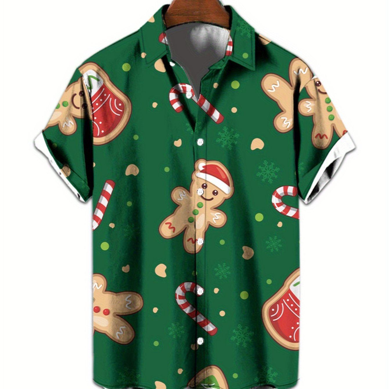 TEMU Men's Short-sleeve Button- Shirt With Collar - Summer Casual Button-up Shirt Suitable For Beach Vacations, Christmas Attire & Holiday Gift -