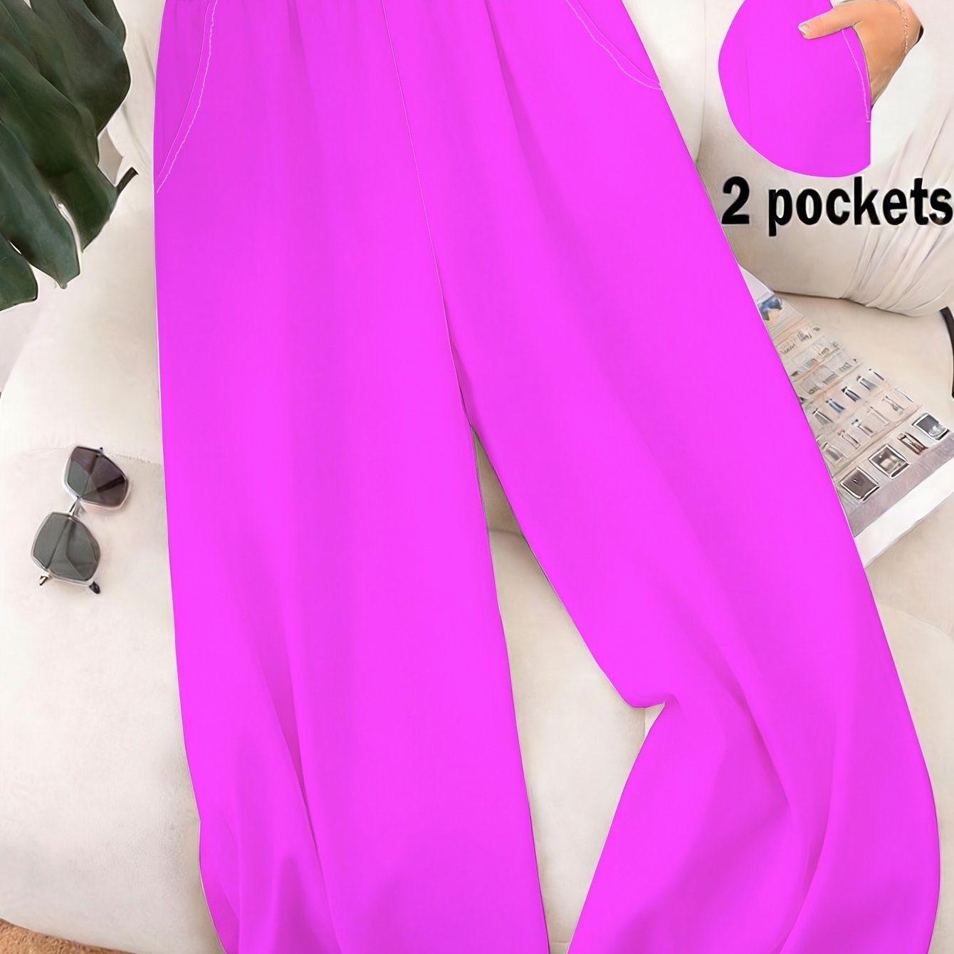 TEMU Solid Color Size-label Straight-leg Pants For Ladies