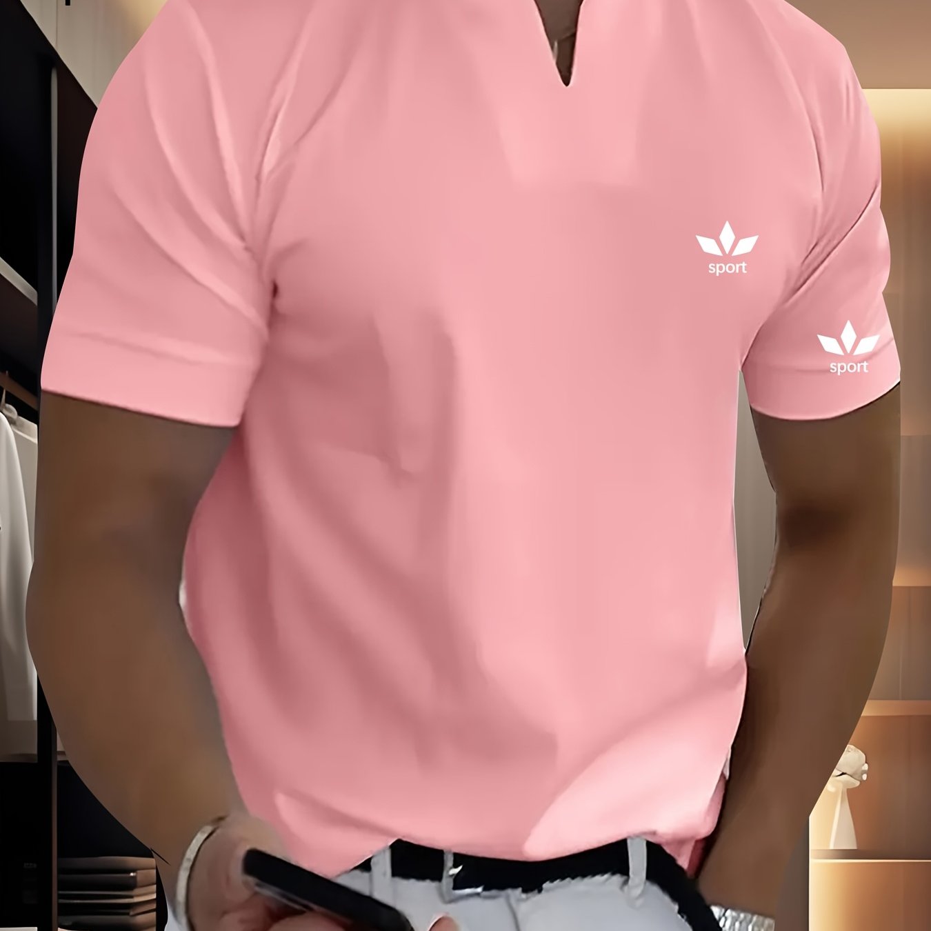 TEMU 2026 New Style Fashion Casual Men's Short-sleeved T-shirt - High-quality Sportive Casual V-neck Short-sleeved Summer Shirt T-shirt