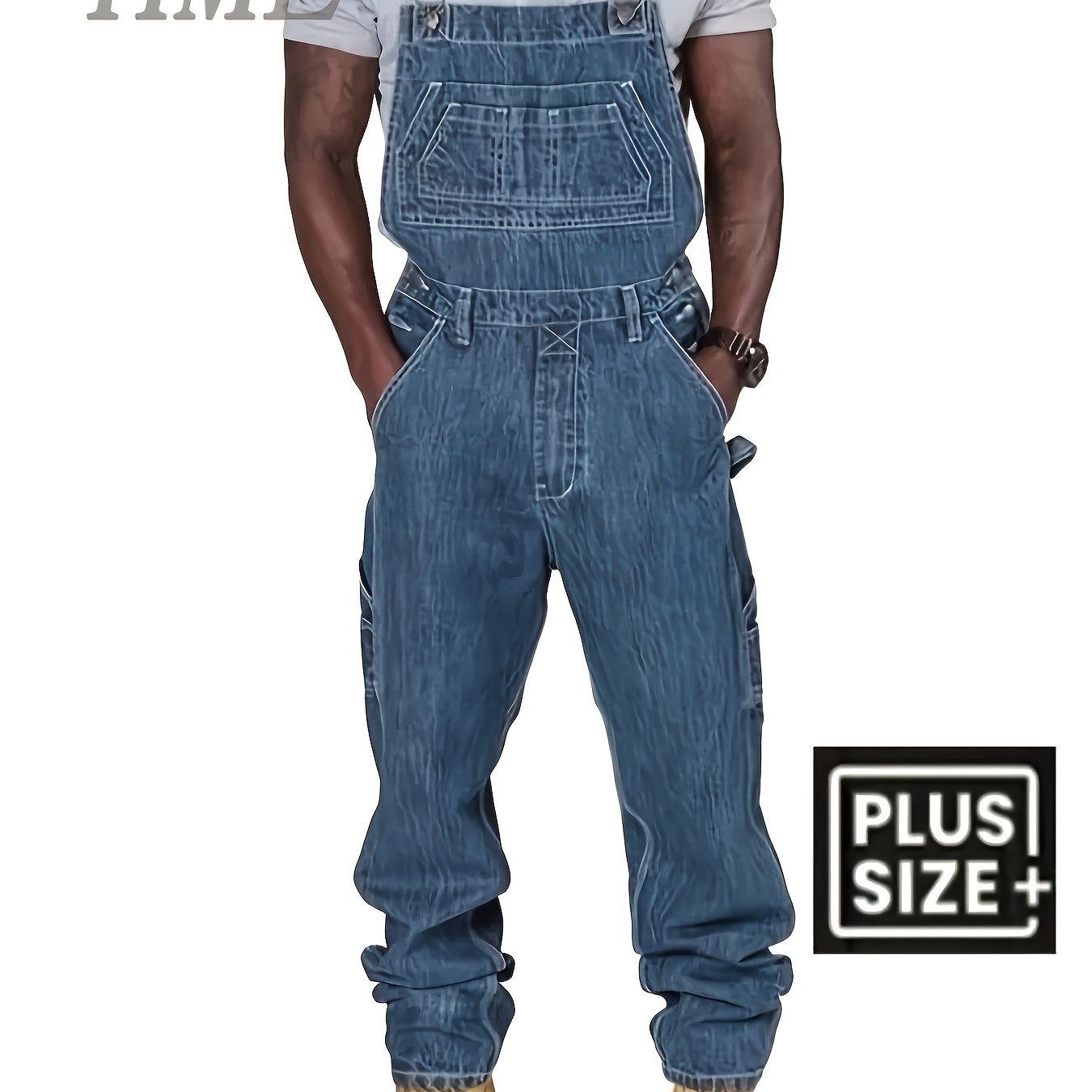 Hem Extra Large Men's Casual Overalls, Large Loose Straight-leg Pants, Multi- Trousers, Trendy Must-have Plus-size Men's Denim Jumpsuit, Plus Size