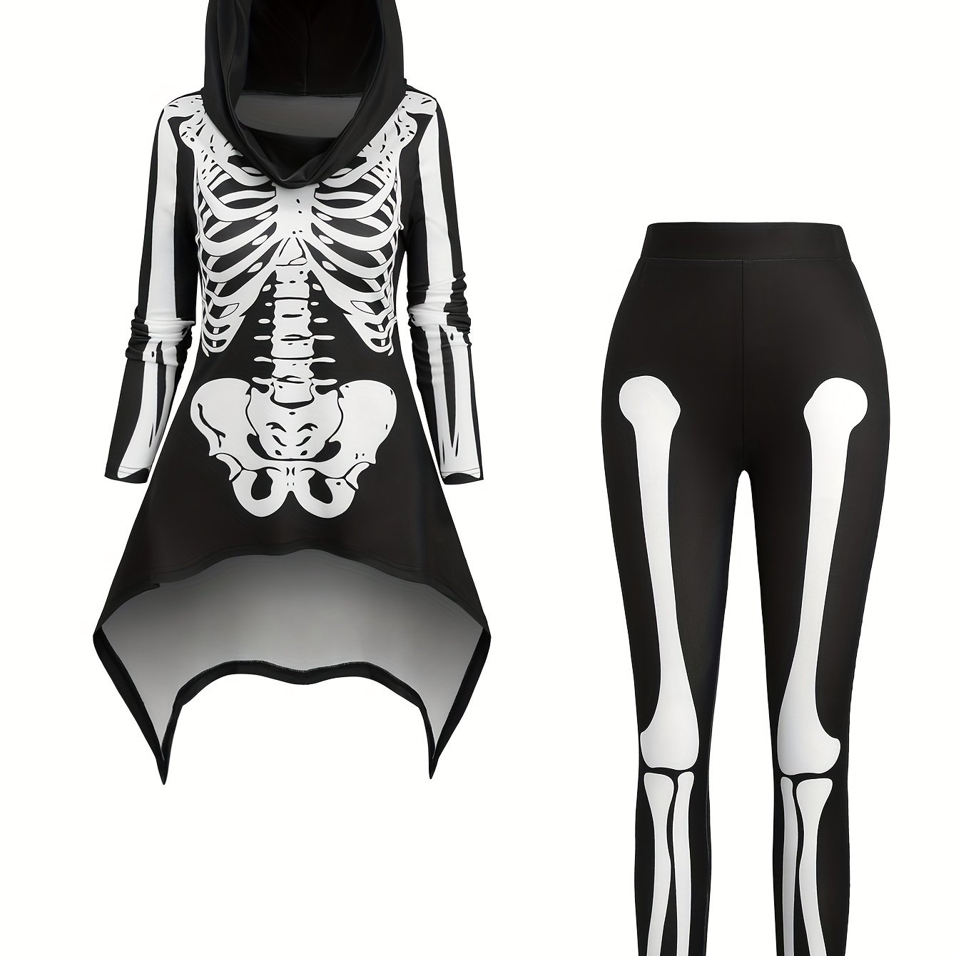 TEMU 【商品名】ンファッション ハロウィン セレクト ゴシック リント パーカー & 楽しい服装 ロングパンツ セット