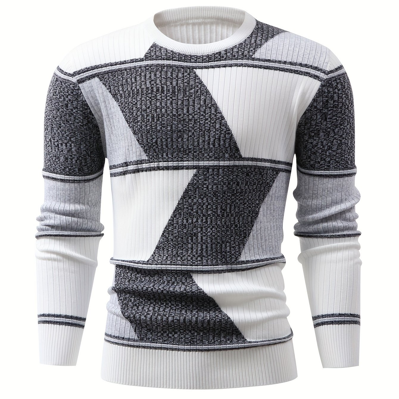 Men's Pullover Sweater With Diamond Color-, Knit