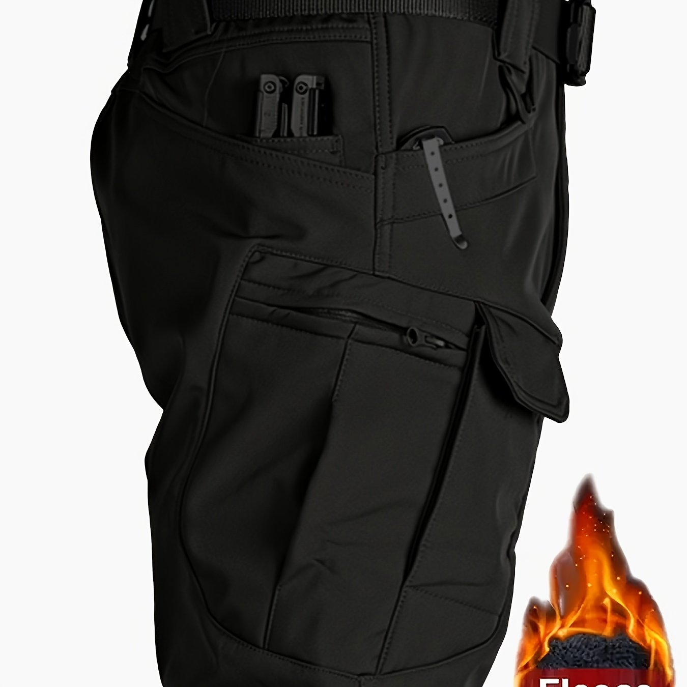 Image of Lined Tactical Cargo Pants | Thickened, Fleece Multi-, Windproof, Stretch Fabric, Perfect For Winter Outdoor Activities, No Belt