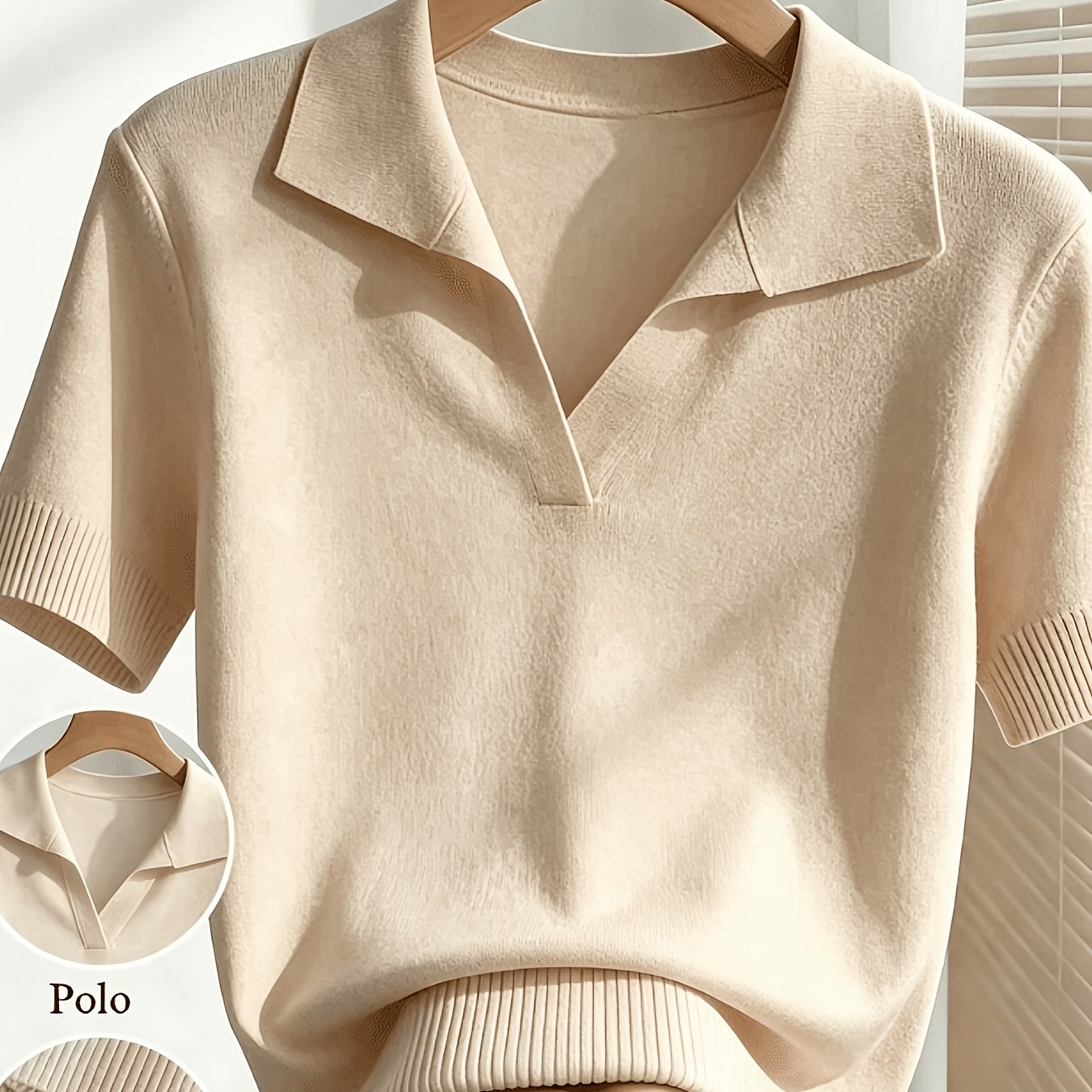 TEMU France Ladies Spring/summer White Easy Casual Lapel Short Sleeve Slim Top, Suitable For Daily Wear, , Spring Wear, Elegant And Fashionable