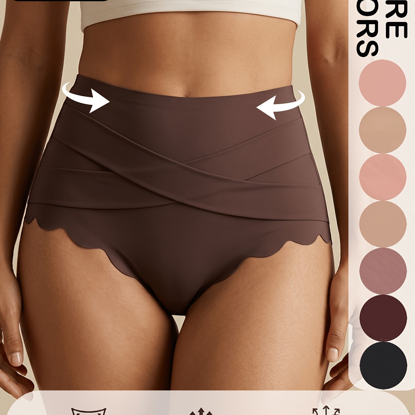 Image of Set Of 7 High-waisted Solid Color Seamless Panties, Featuring A Stylish Wavy , Comfortable And Breathable, Wear