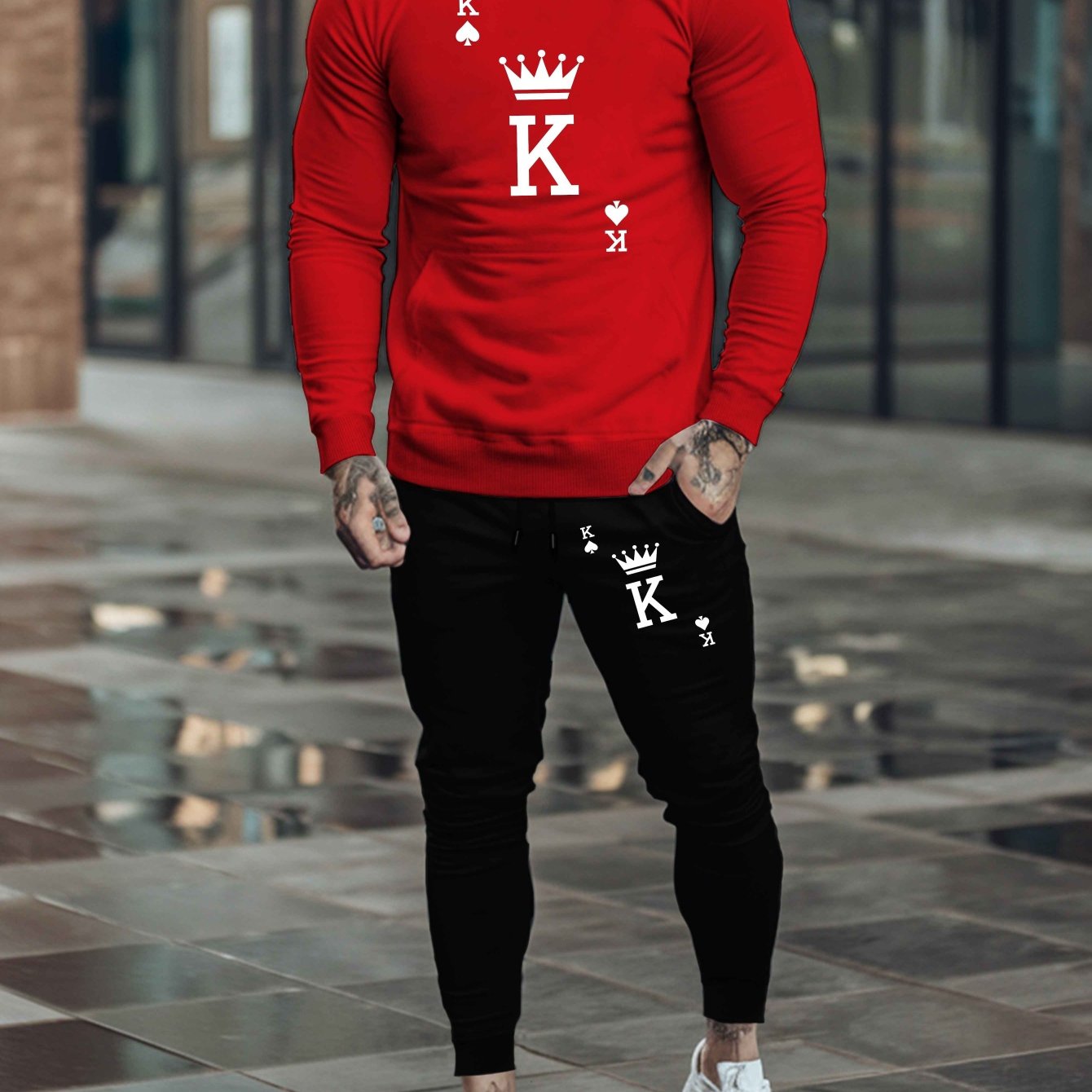 TEMU K Youth Autumn And Winter Hooded Sweatshirt Suit, 's Trendy Printed Hoodie, Men's Casual Sports Top, Drawstring Suit