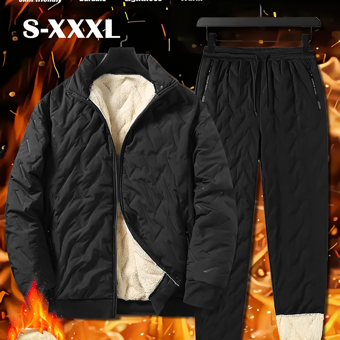 TEMU Men's 2pcs Casual Set: Fleece-lined Thickened Jacket And Pants. Heavyweight Winter Sportswear With Zippered Cardigan Jacket, Fleece-lined Warm