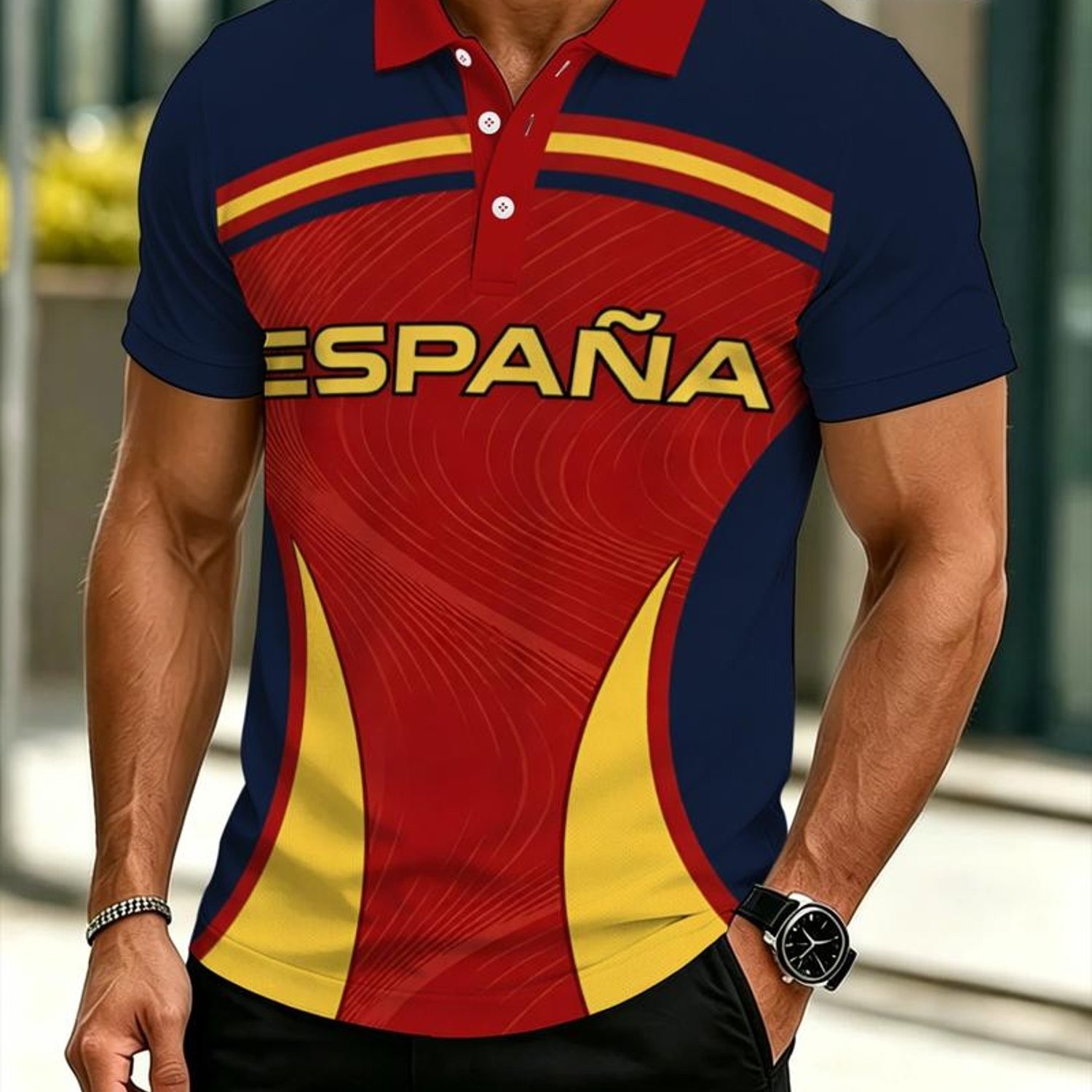 TEMU [Nueva Llegada] Camiseta POLO para hombre con diseño estampado - Impresión 2D sin