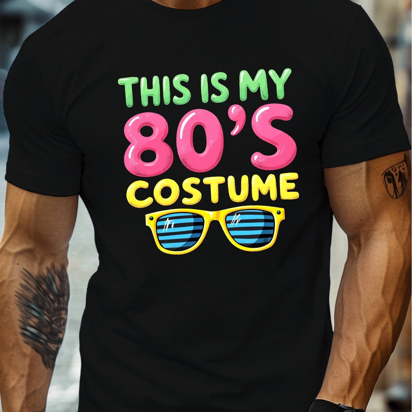 TEMU 80 S Costume Design Men's Casual Neck Short Sleeve T-shirt For Summer, Plus Size