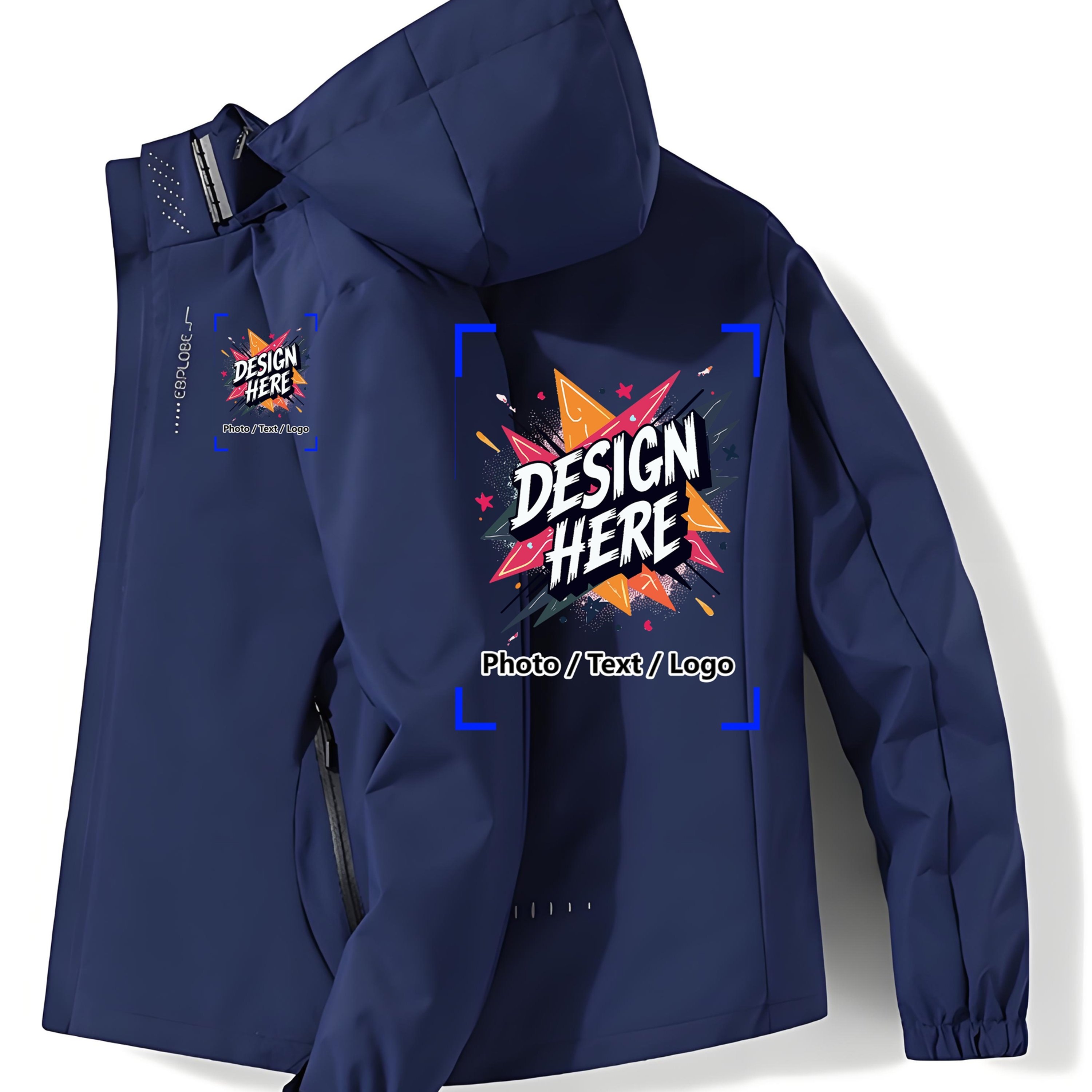 TEMU Men's Outdoor Windproof Hooded Jacket With Reflective Design On Front And Back, Detachable Hood And Collar, Loose-fit Solid Color Outerwear For