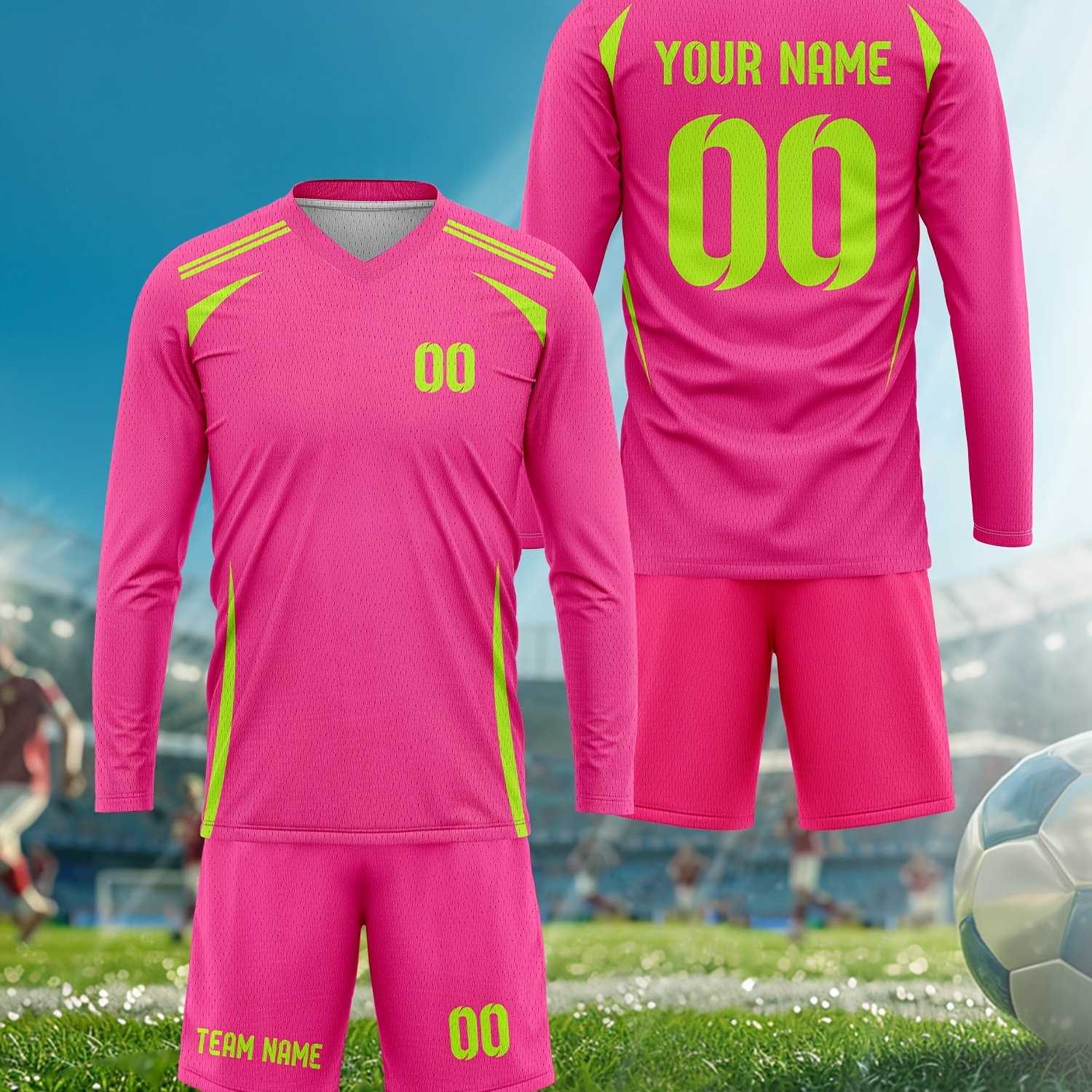 TEMU V-neck Long Sleeve And Shorts Football Uniform Suit Customized With Name And Number Adult Jersey New Student Training Sports Uniform Comfortable