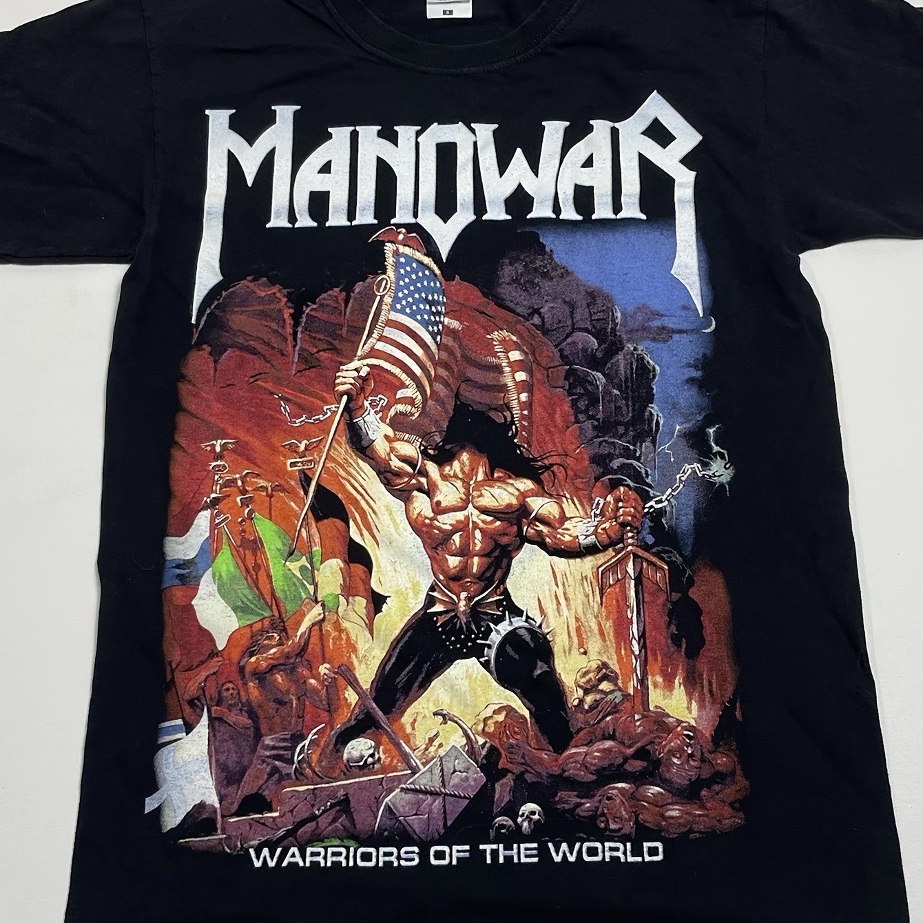 Image of Warriors Of The World Shirt | Men's Extra Small Black Double-sided Summer Top, Casual Crew Neck, Stretch Fabric, Printed Design, Perfect For , Plus Size