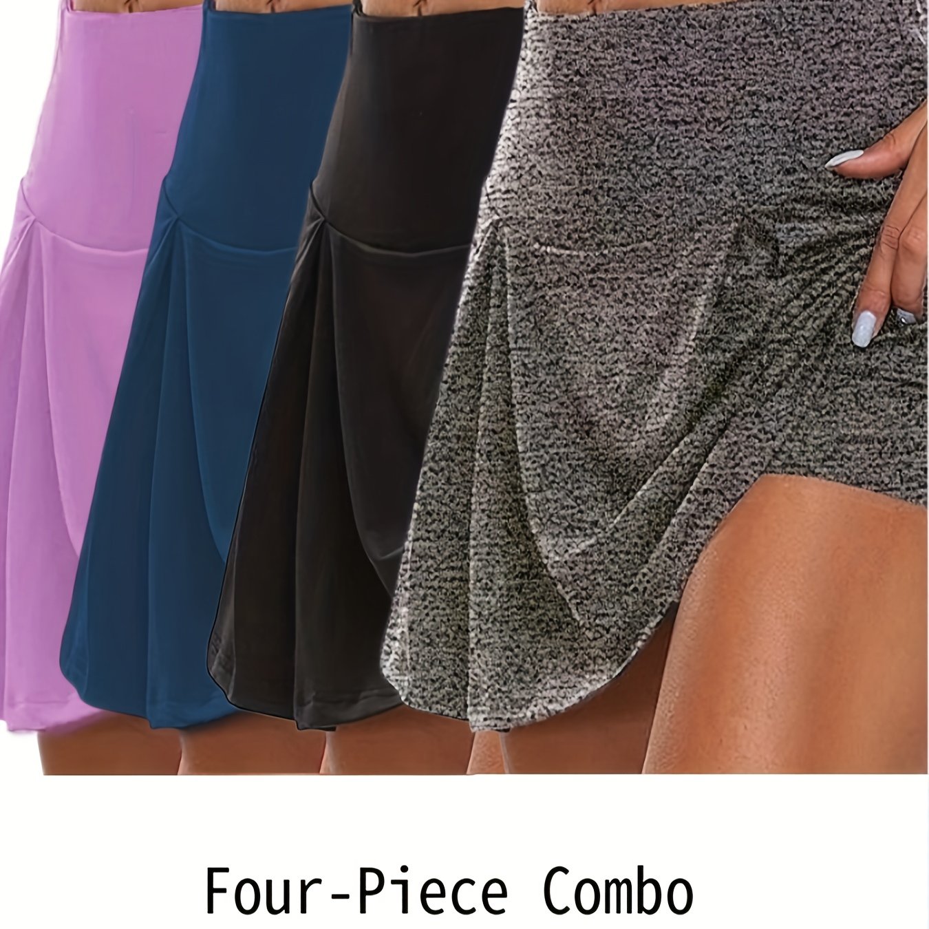 TEMU A 4pcs Set Of Women's 2-in-1 Tennis Skirt Shorts, Designed To Shape And Lift The Hips, Suitable For Yoga, Tennis, And Casual Wear, In Color
