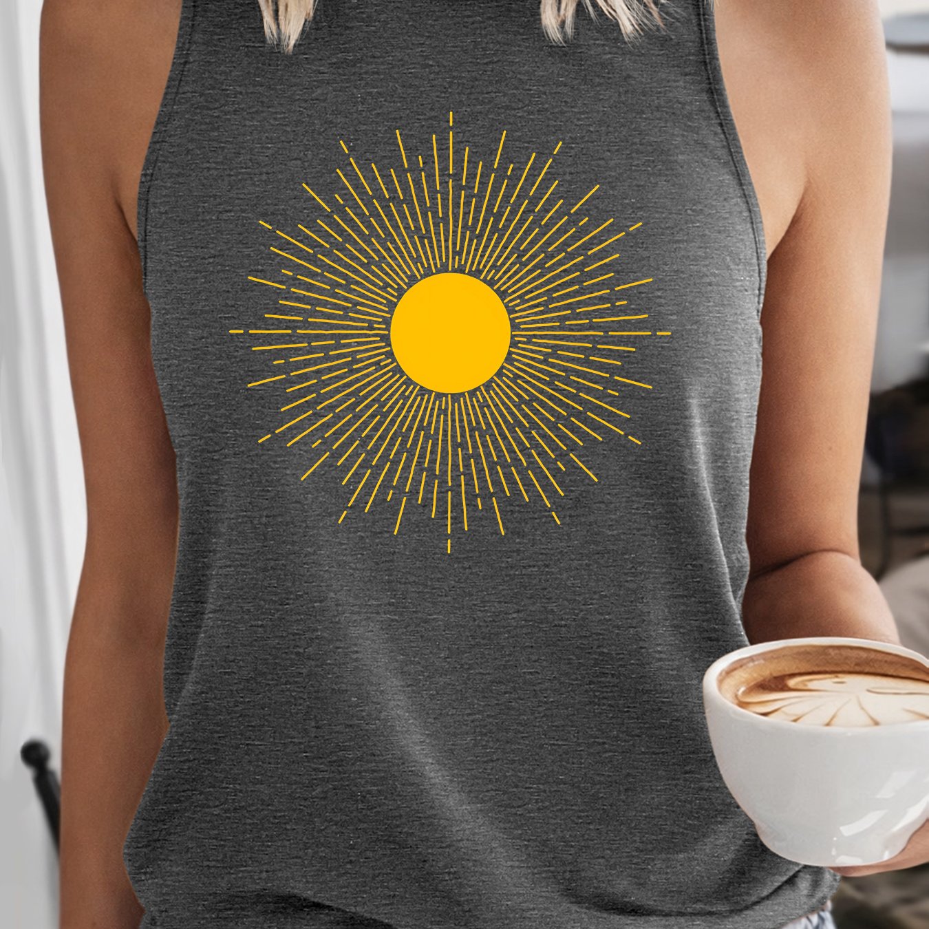 TEMU Sun Radiating Vitality Printed Tank Top | Retro Style Sleeveless Top | Fun Summer Sports T-shirt | 2026 Summer New Clothing | Fashionable Loose