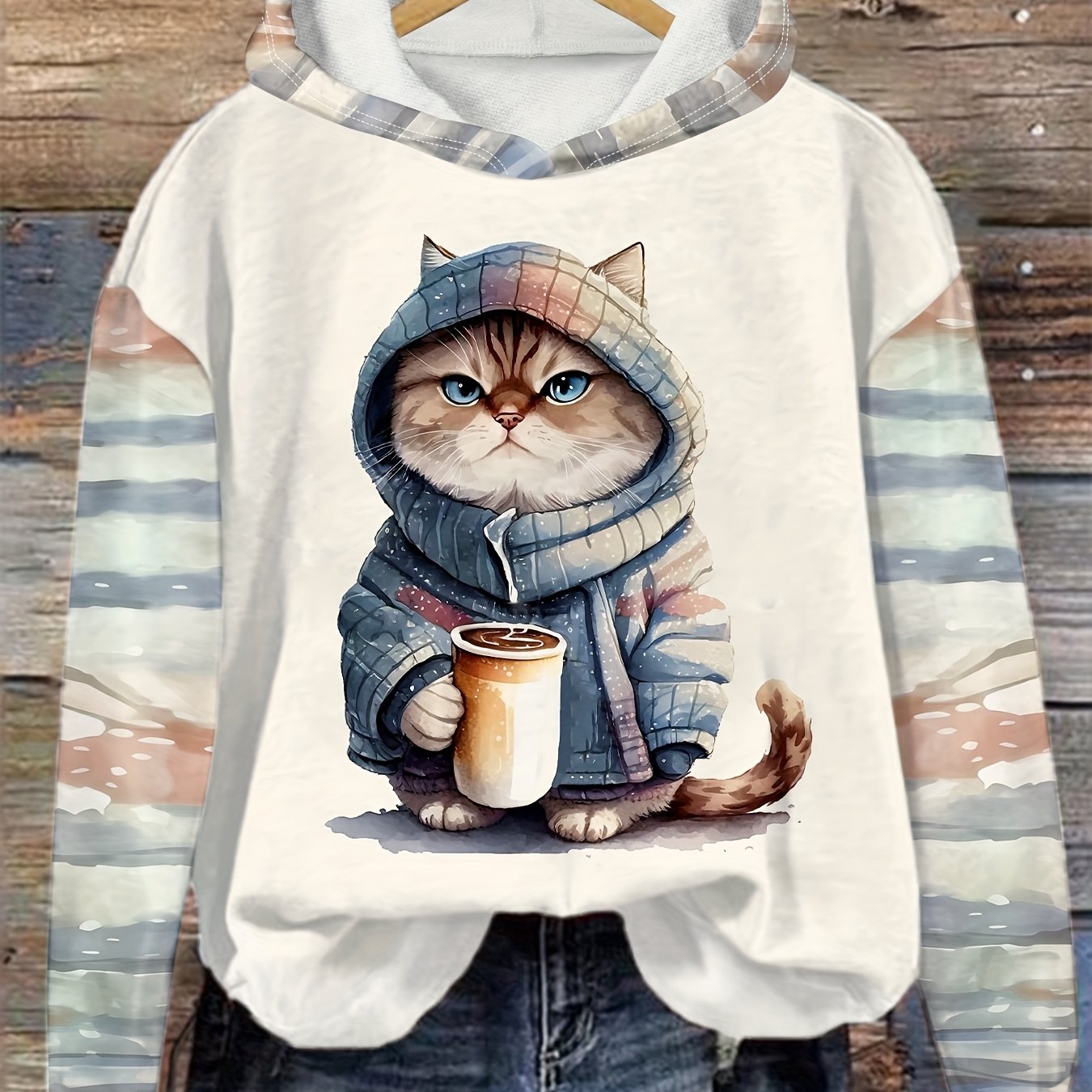 Ladies' Elegant Animal Print Long Sleeve Hooded Sweatshirt