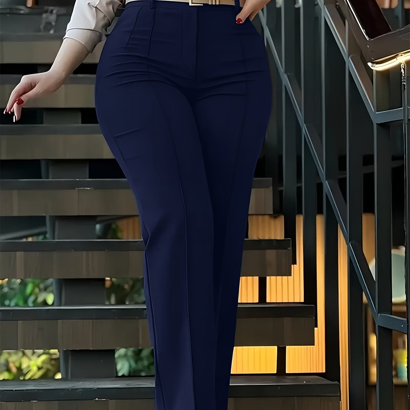 TEMU Women's Stylish Straight-leg Suit Pants For Commuting, Featuring A Slim Fit And Solid Color, Casual And Professional Settings