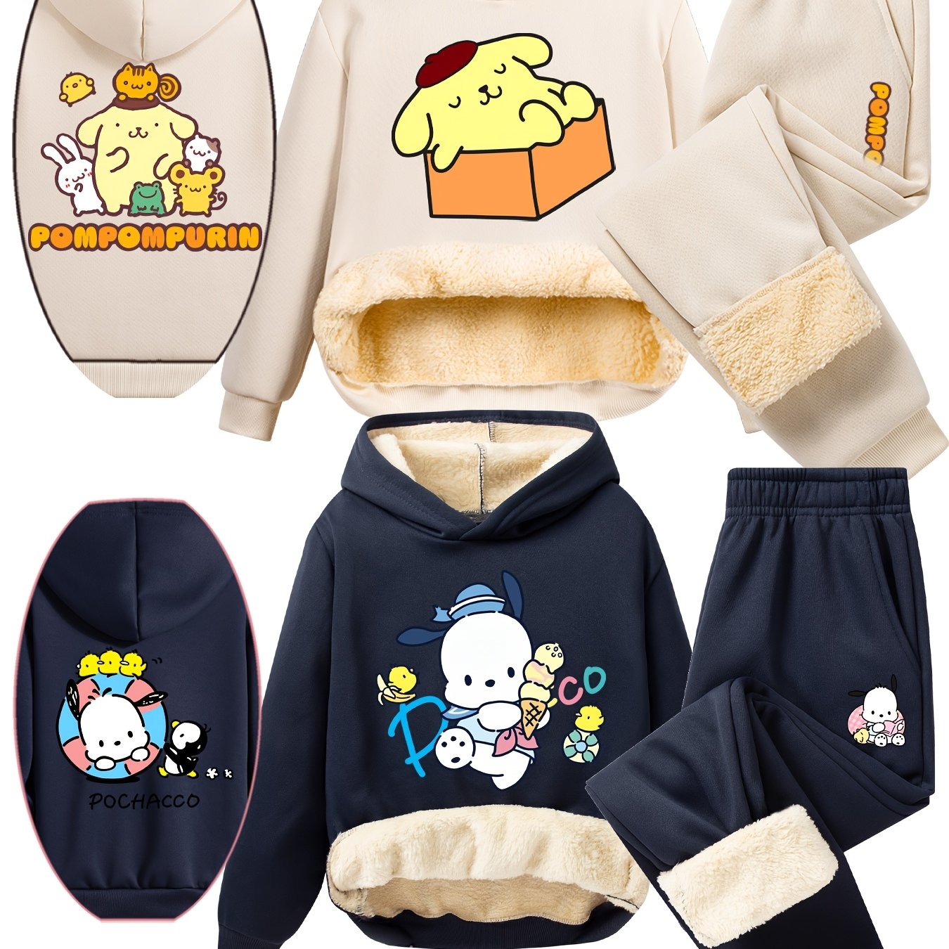 Sanrio's Autumn and Winter Thickened Girls' Four-Piece Set