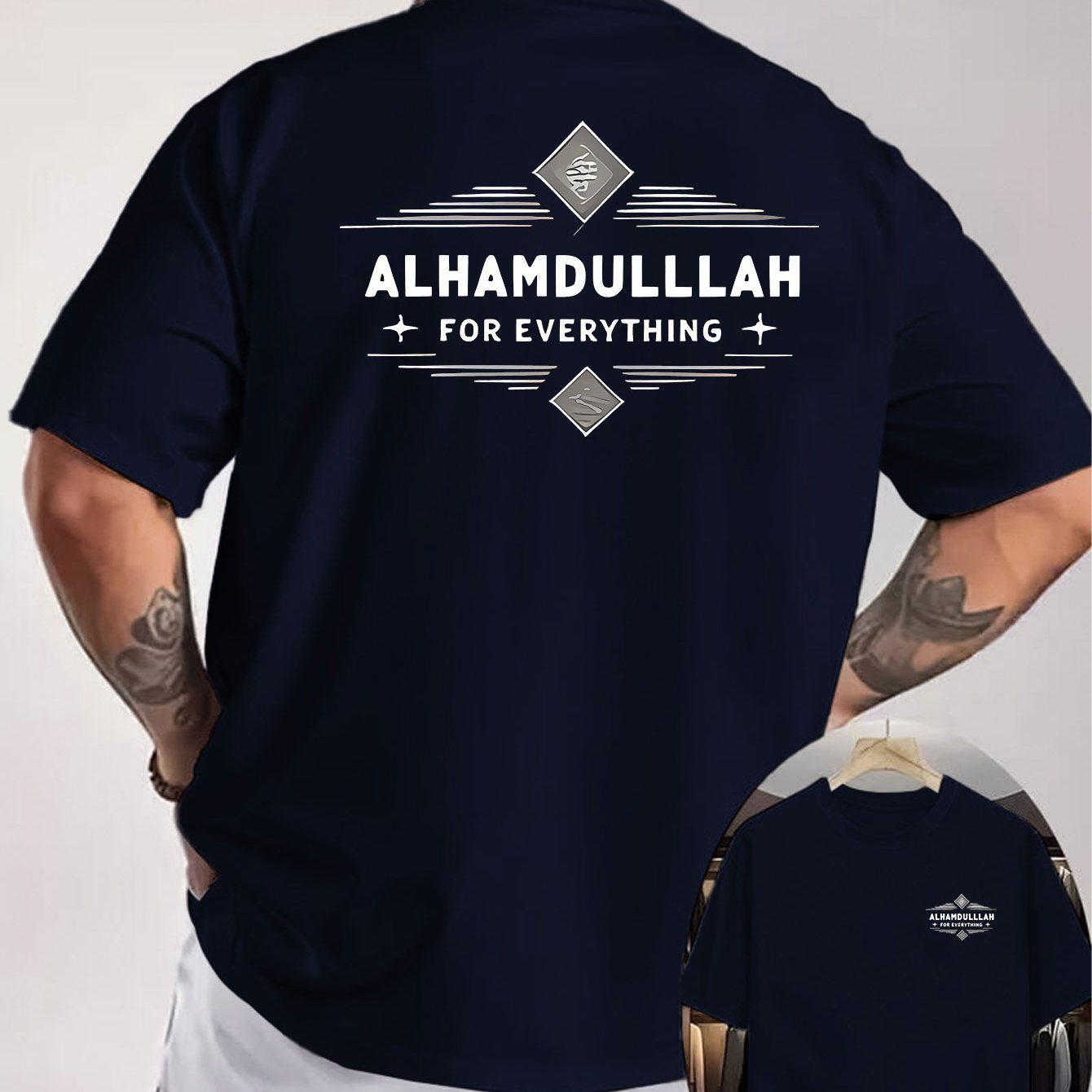 TEMU Alhamdulllah Gratitude T-shirt, Alhamdulllah And Arabic Slogan Printed On The Front And Back, Cultural , Suitable For And Daily Wear