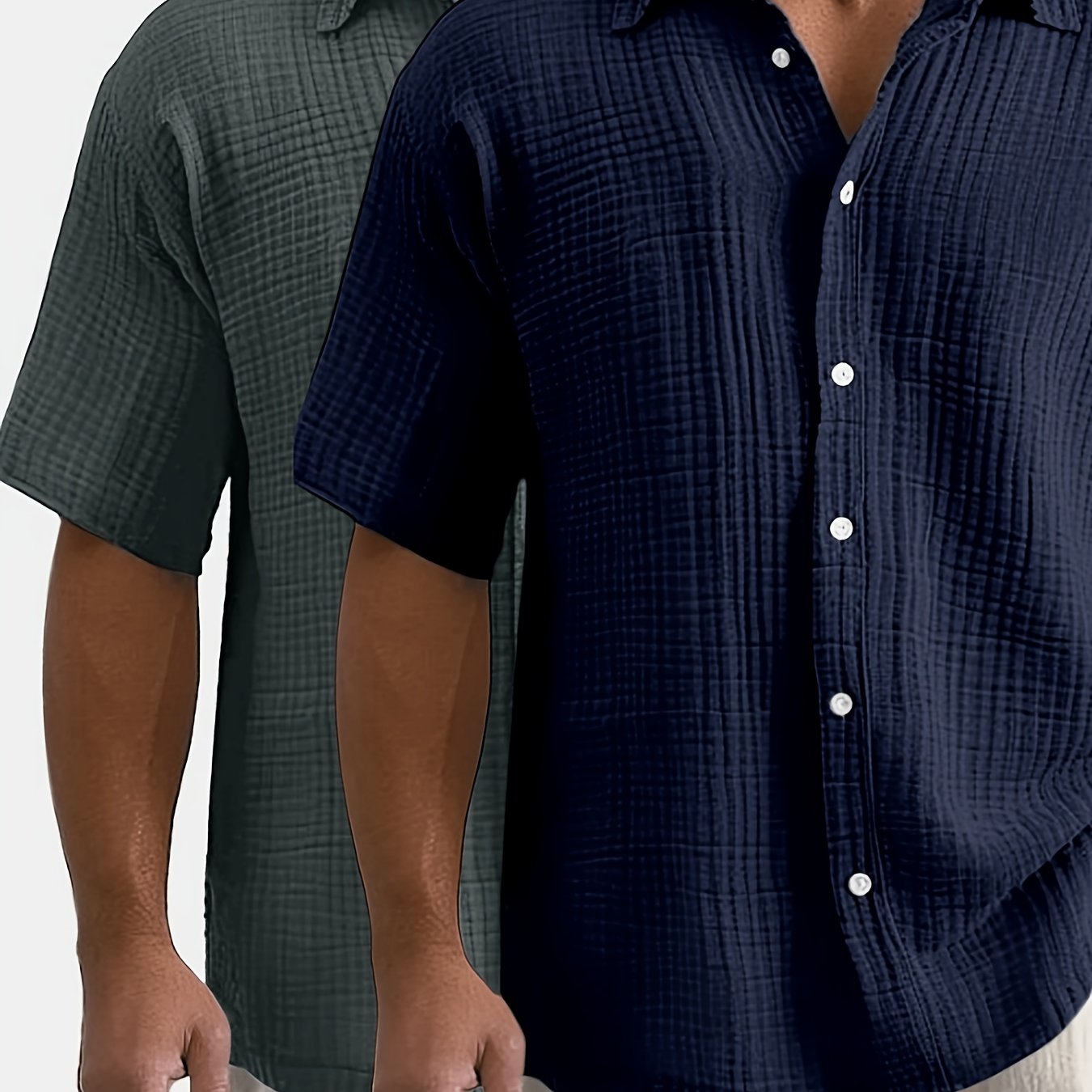 Image of 2pcs Men's Short Sleeve Shirts Casual Lightweight Button Shirt Beach Vacation Summer Tops, Men's New Summer Loose-fit Casual 100% Short-sleeve Shirt, In Multiple Colors, Perfect As A Gift