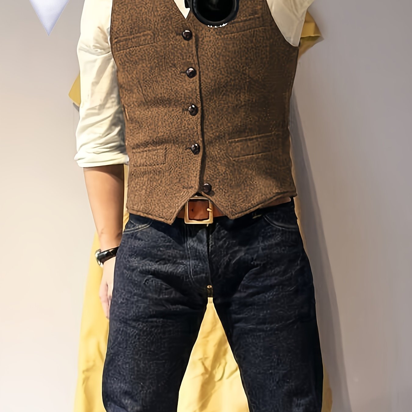 Men's Tweed Vests Vintage Western Cowboy Wool Blend Herringbone Formal Wedding Party Casual Golf Fishing Hunting Vests