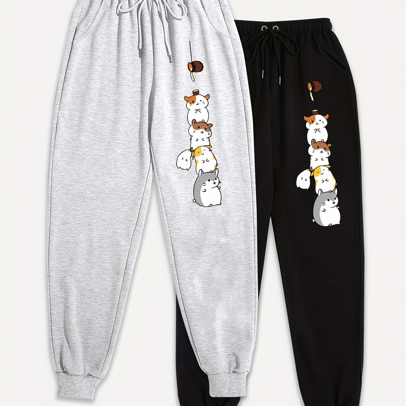 TEMU 2 pièces Pantalons S à Cordon avec Imprimé Animaux Mignons, Pantalons S Élastiques pour Femmes