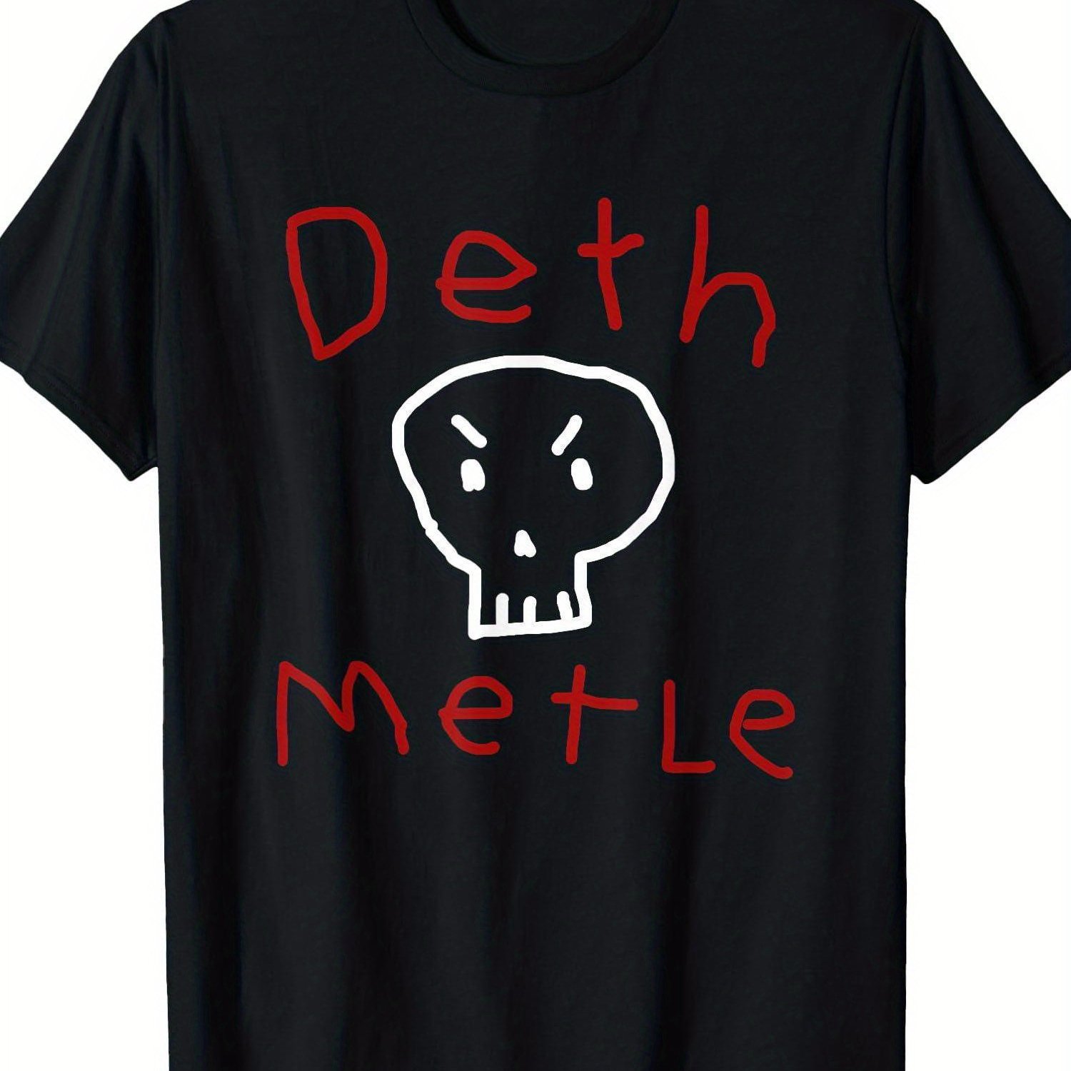 TEMU Men's Fun Death Metal T-shirt - Gothic T-shirt With "death Metal" Text And Pattern - Heavy Metal - Soft Breathable Crew Neck T-shirt, Suitable