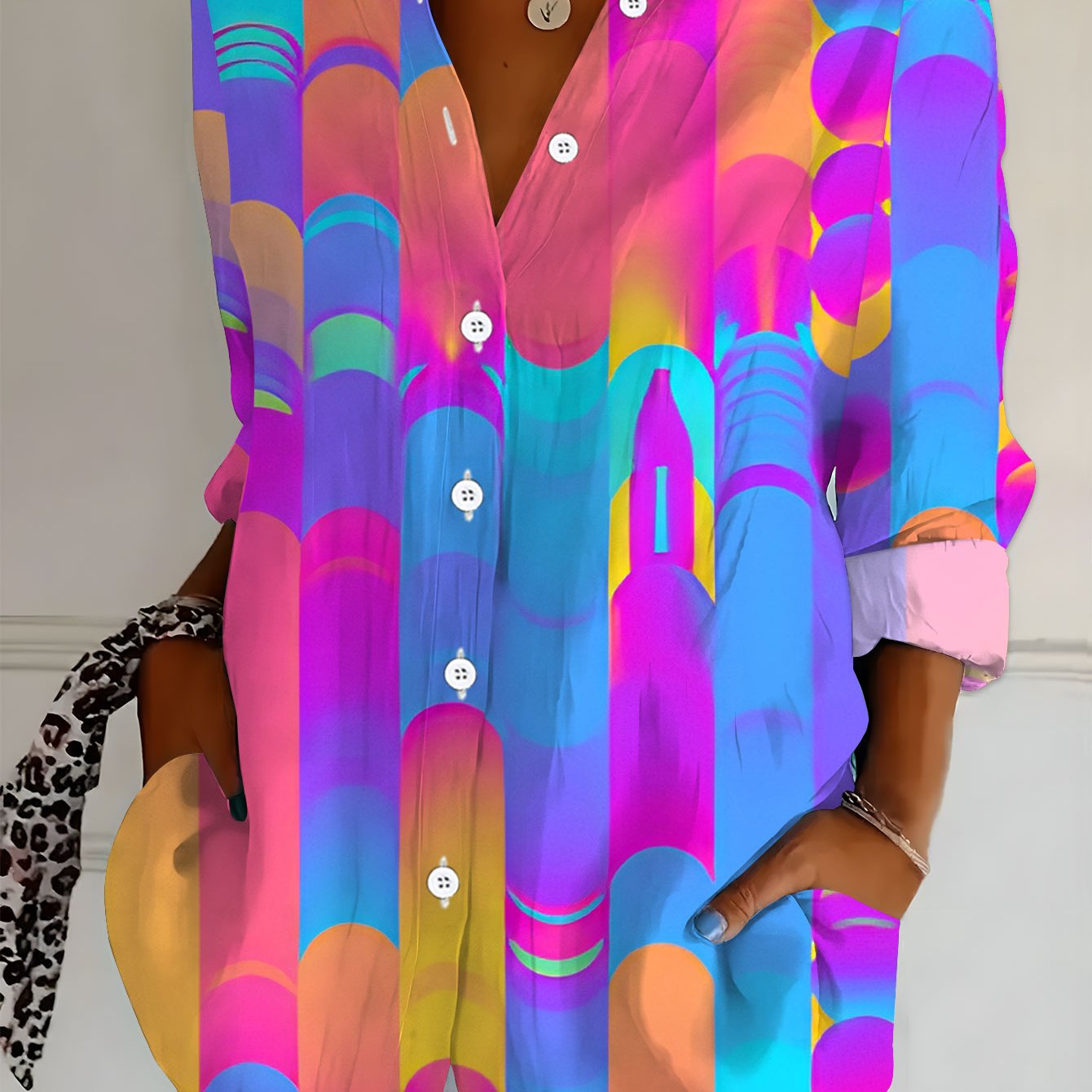 TEMU Grande Taille - Nouvelle Chemise Imprimée Manches Longues Grande Taille pour Femmes, Imprimé Numérique Blouse Élégante Tendance pour Femmes,