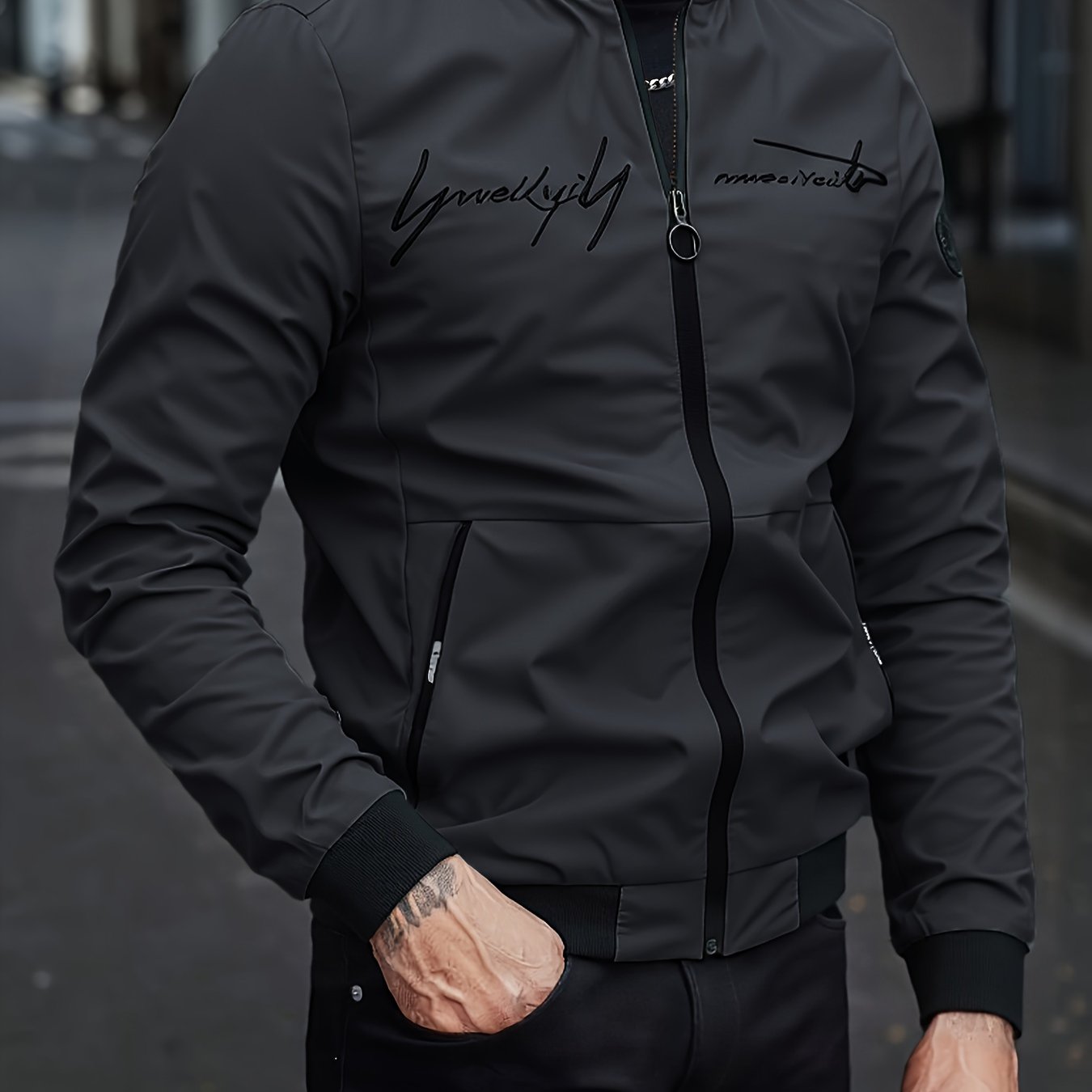 E-shop Urban Herrenjacke, dünne Herrenjacke, Mantel, Frühling Herbst, ultra vielseitig, Buchstabenstickerei, lässige Mode, Stehkragen, Reißverschluss,