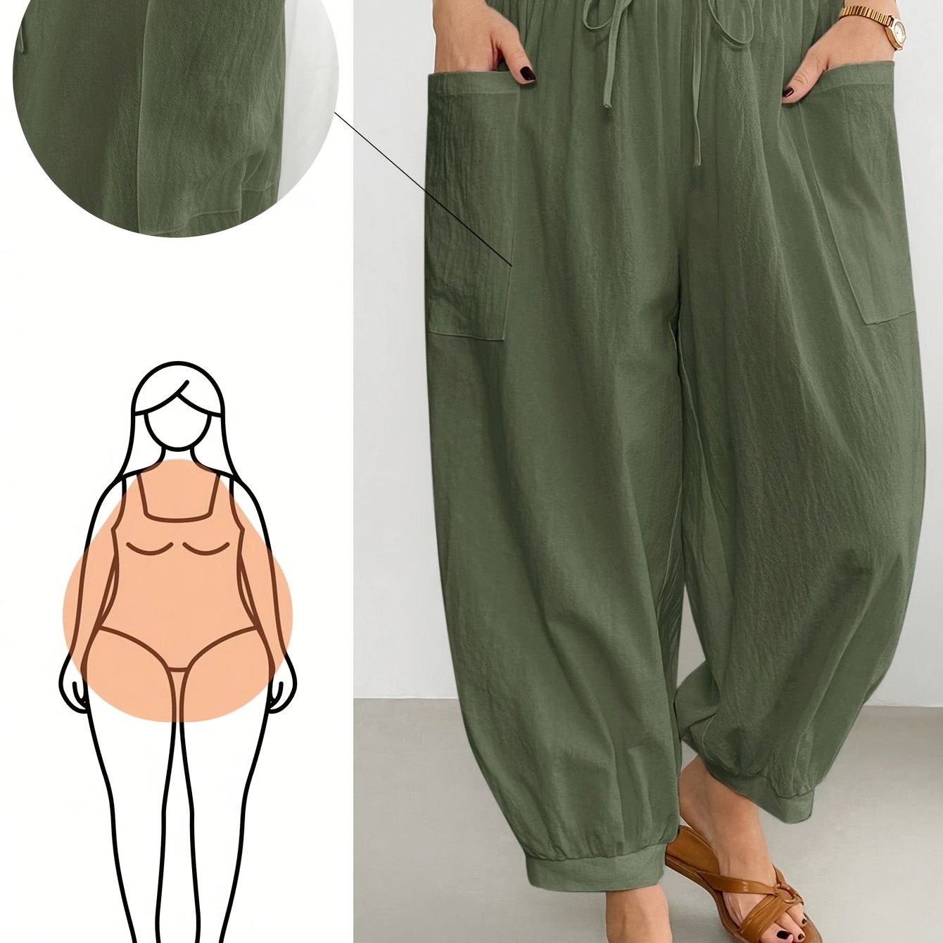 TEMU Plus Size, Plus-size Stylish Women's Fashionable Casual Loose-fit Comfortable Everyday Basic Versatile Elastic Waist Pocket Pants, Summer
