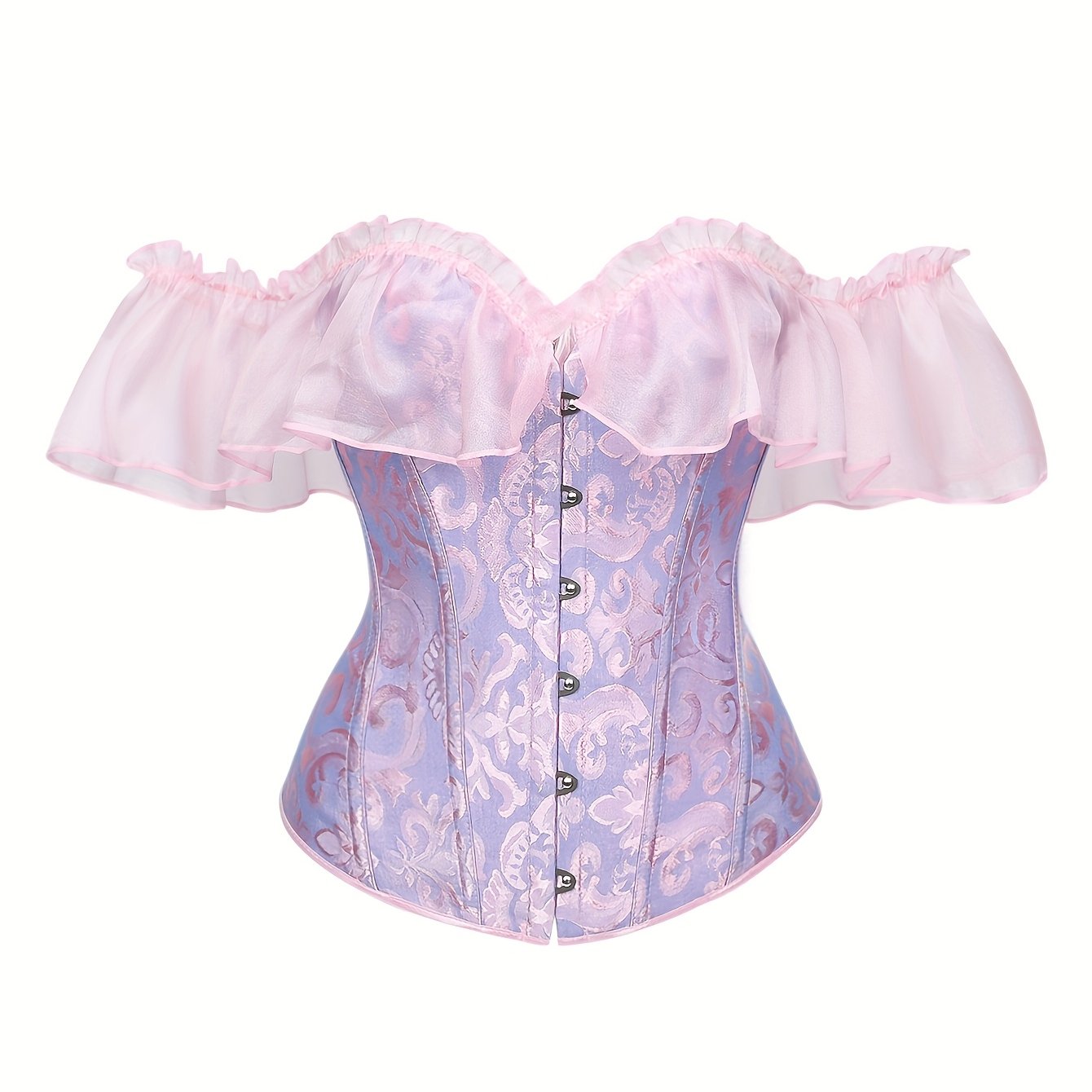 TEMU Body en Dentelle Jacquard avec Bordure en Satin, Haut de Gainage Style Cour pour Femmes à Sous des Vêtements
