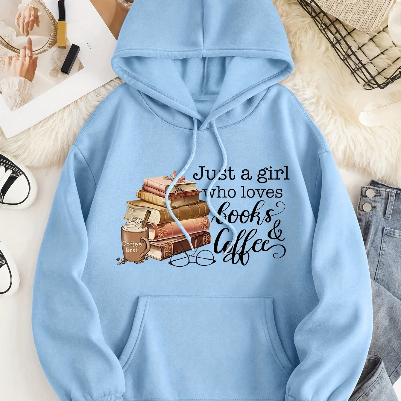 Books Coffee Print Hoodie Drawstring Casual Hooded - Temu Philippines