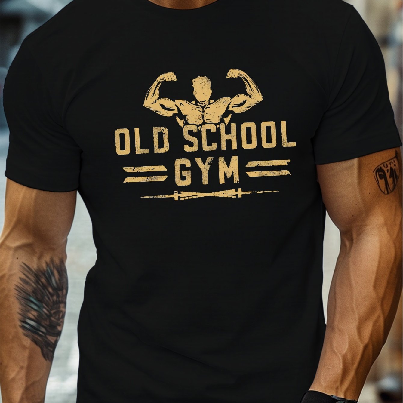 TEMU Men' Gym-inspired Graphic Tee - Comfy Polyester Crew Neck T-shirt, Breathable & Lightweight For Summer, Machine Washable