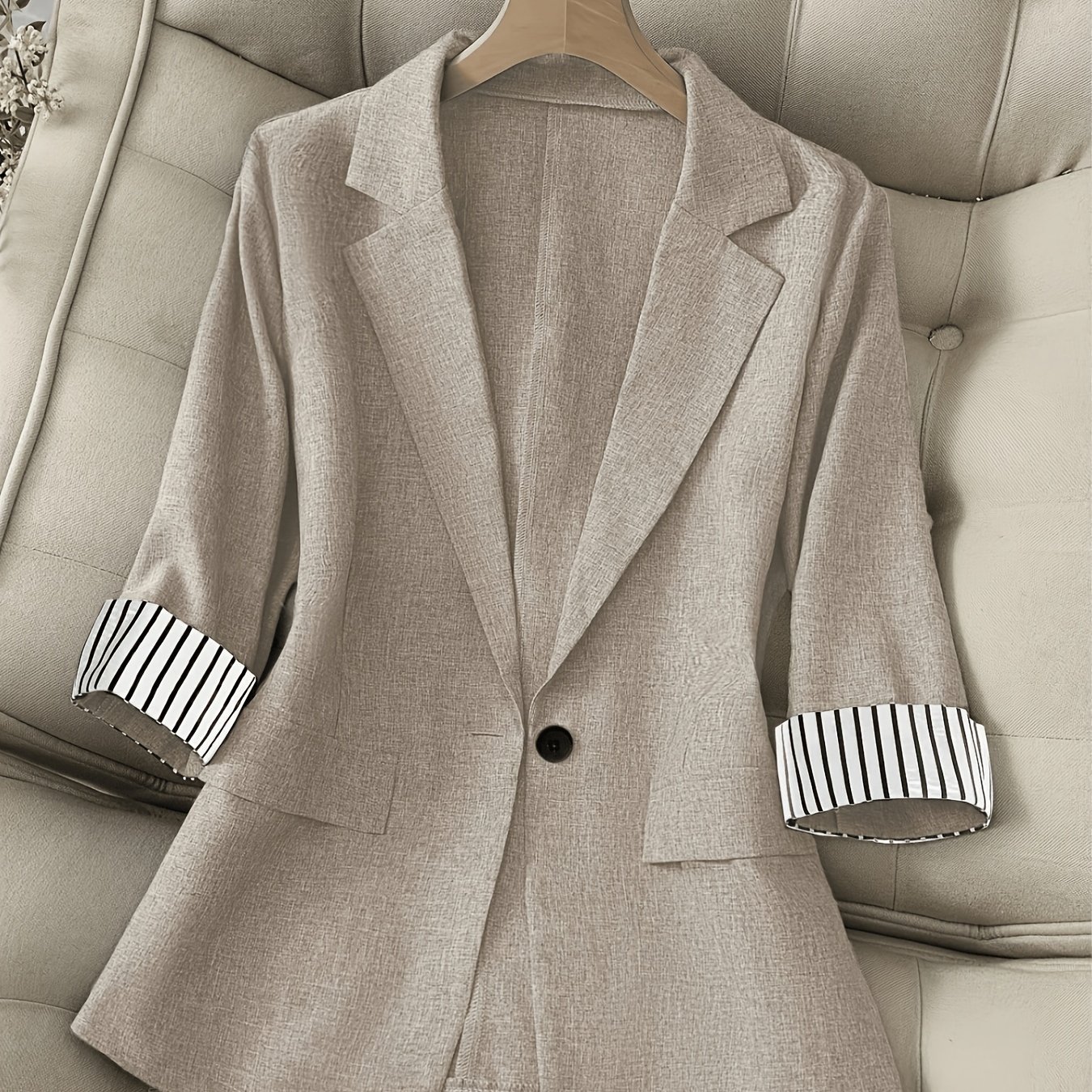 TEMU New Women's Fashion Casual Office Lapel Striped Single Button Slim Fit -sleeve Women's Suit Jacket 603#