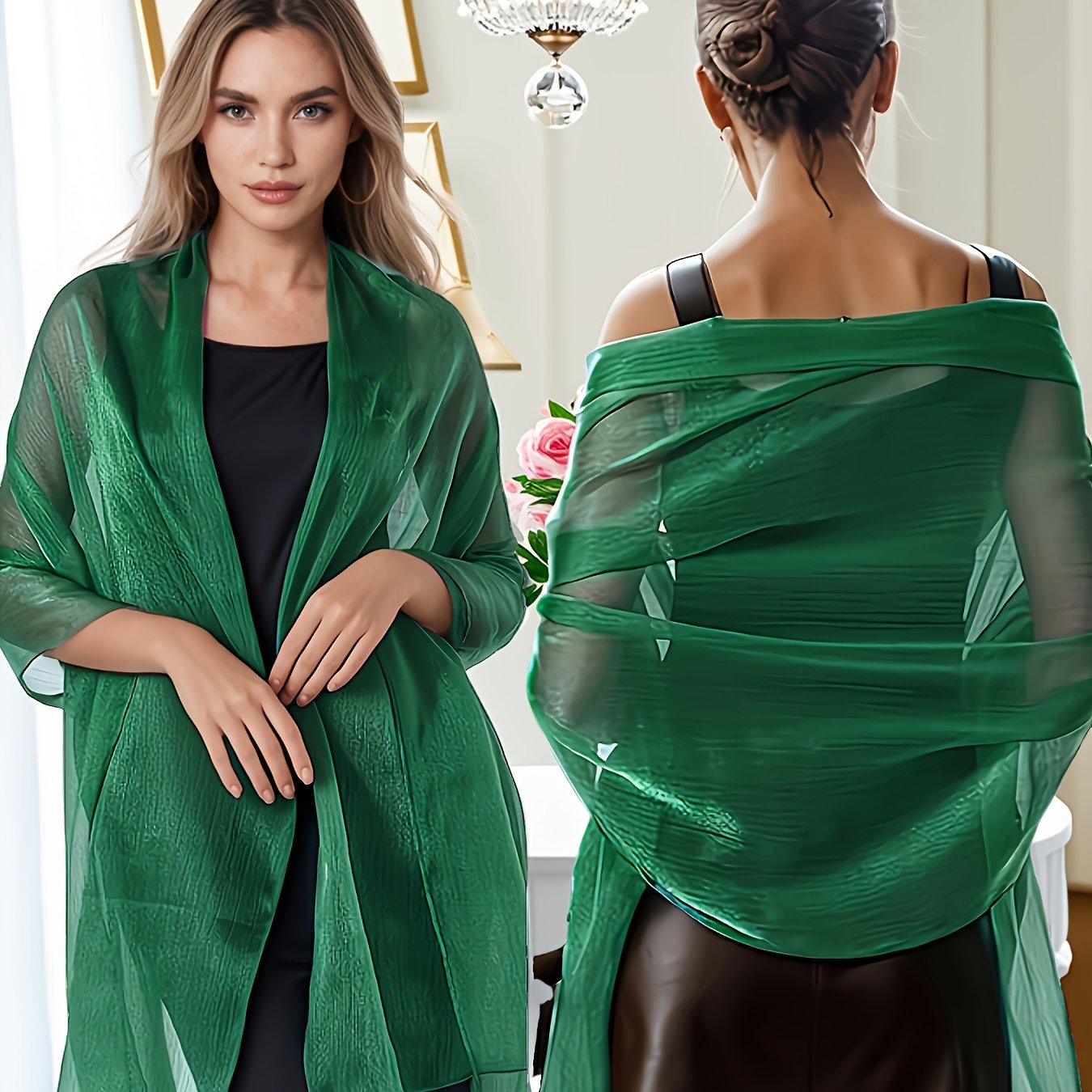 TEMU Plus Size - Spring Autumn Solid Shimmer Crinkle Sheer Wrap Shawl, Plus Size Loose Lightweight Stole For Wedding Bridal Bachelorette Party Date