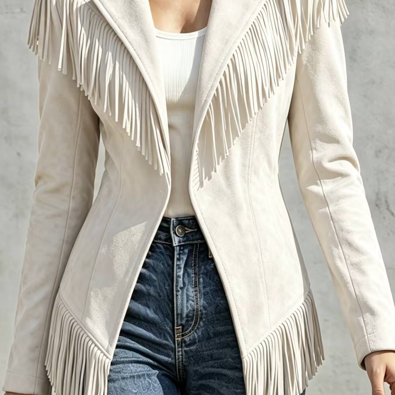 TEMU Women's Casual Suede Fringe Lapel Slim Long Sleeve Jacket Fall Winter Retro Versatile