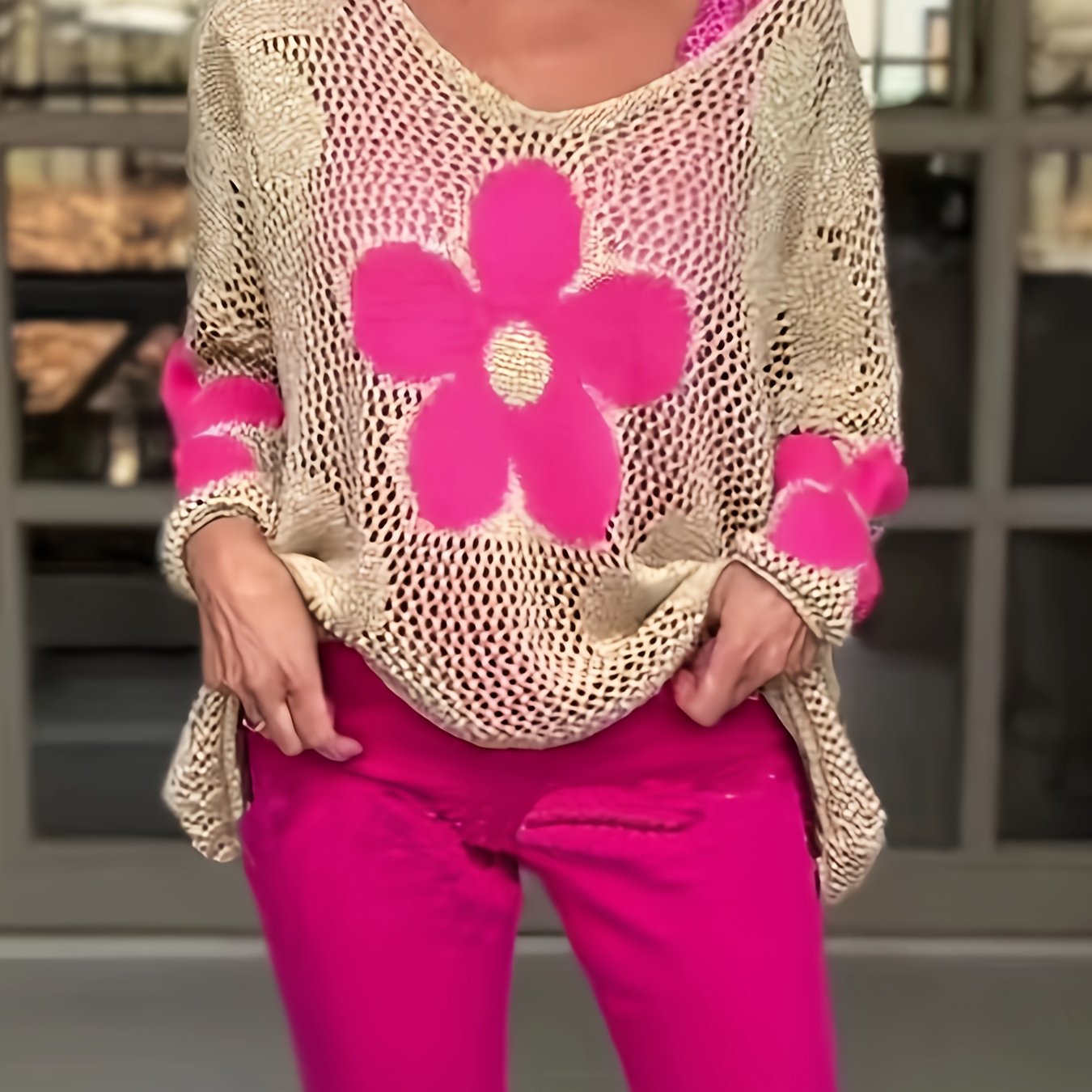 Plus Size - Mianmian Directional Western Plus Size Women's Spring/summer Style High-end Hollow Floral Sweater Pullover