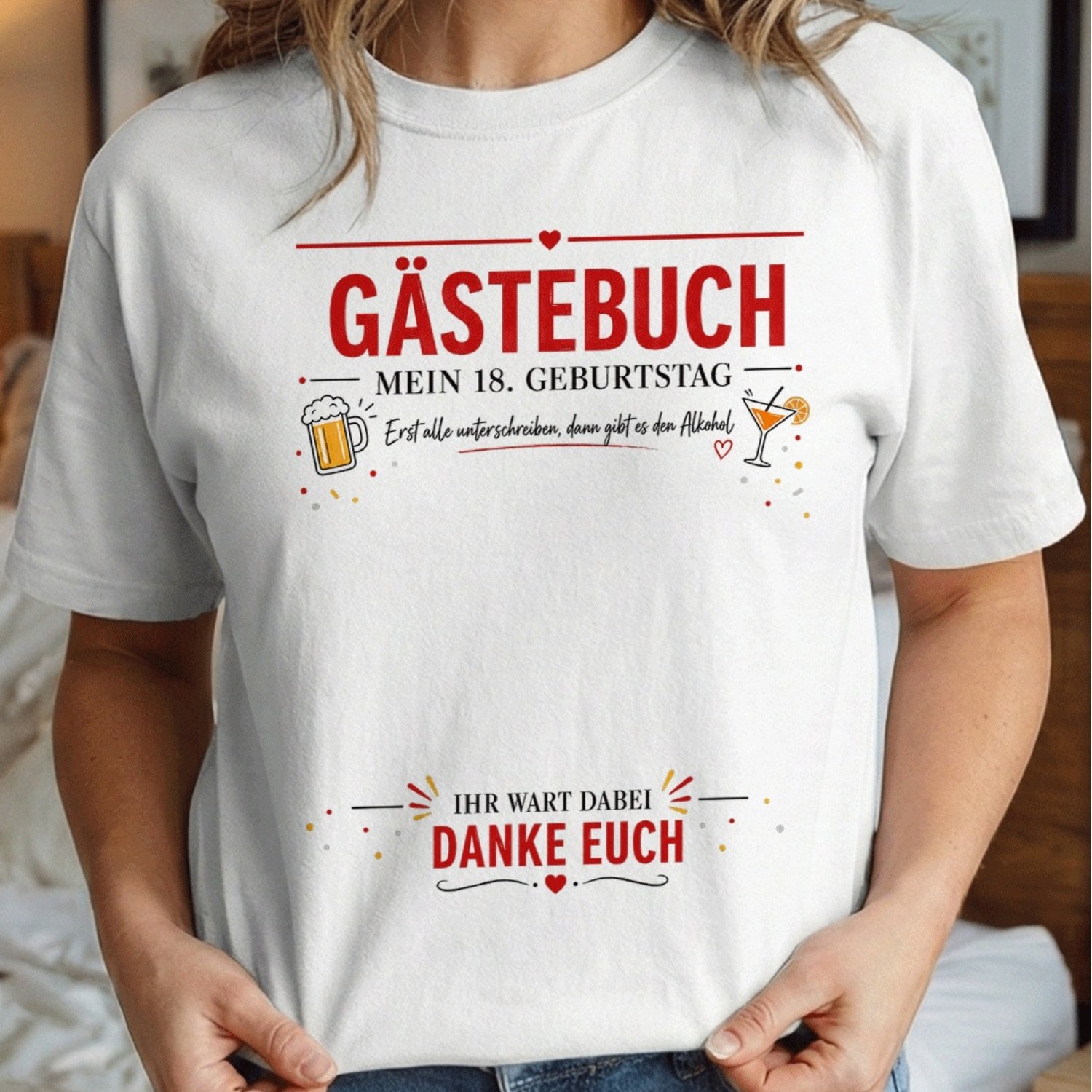 Image of Old Party Guest Book Design T-shirt For Signing 18th Birthday German Guestbook Gift Shirt T-shirt For Women Men