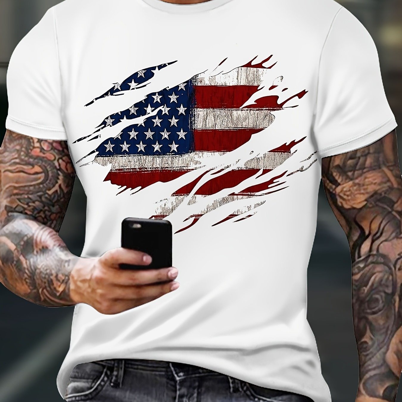 Men's American Flag 3d T-shirt - Breathable Quick-dry Fabric, Patriotic & , Casual Round Neck Short Sleeve Tee For , Day & Everyday Streetwear - Fit