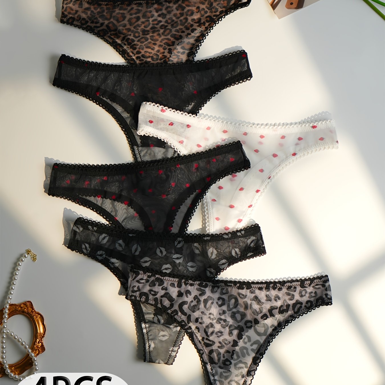 TEMU 4-pack Women's Plain, Strawberry Print, Leopard Print, Comfortable Thongs