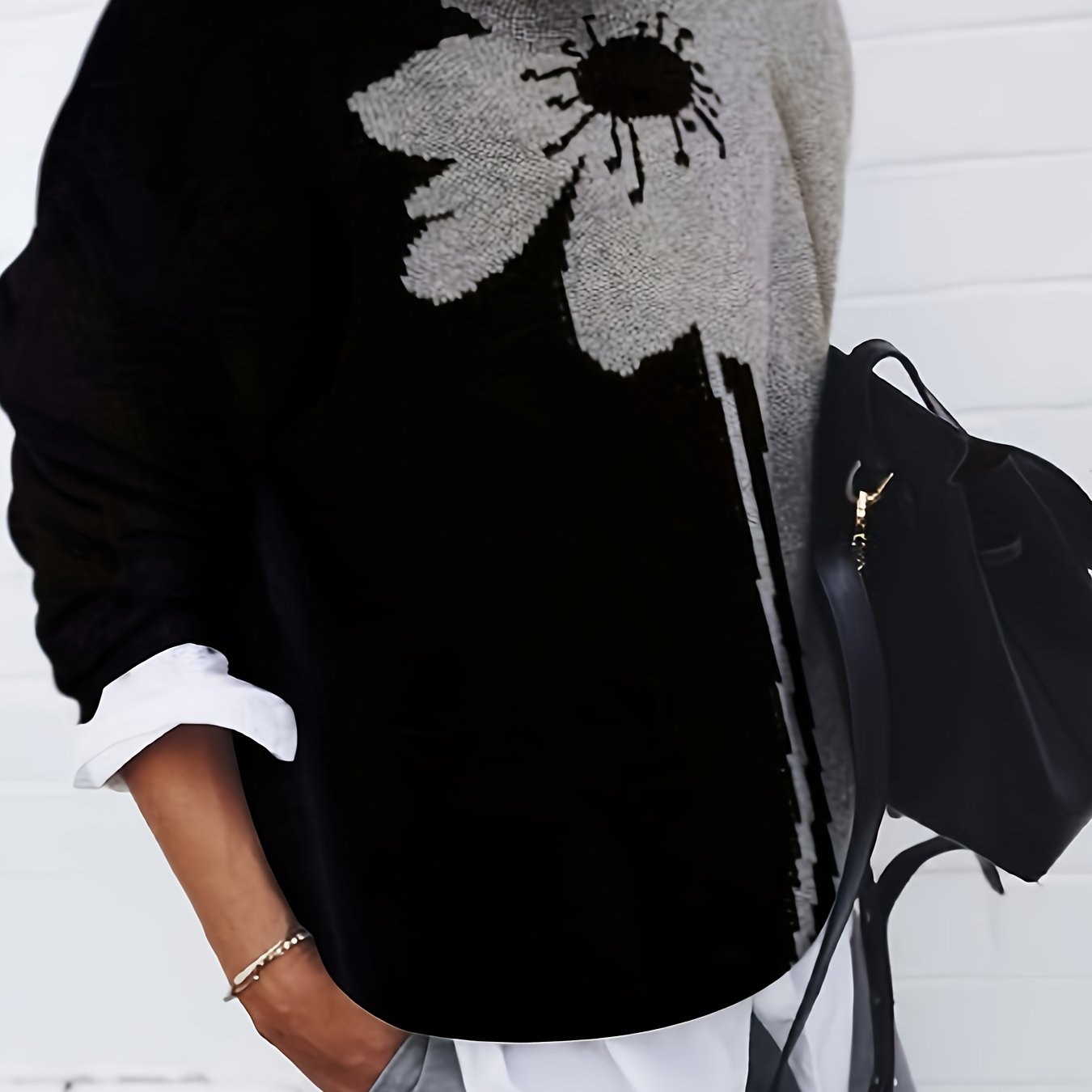 Plus Size, Plus Size Round Neck Block Pullover Sweater
