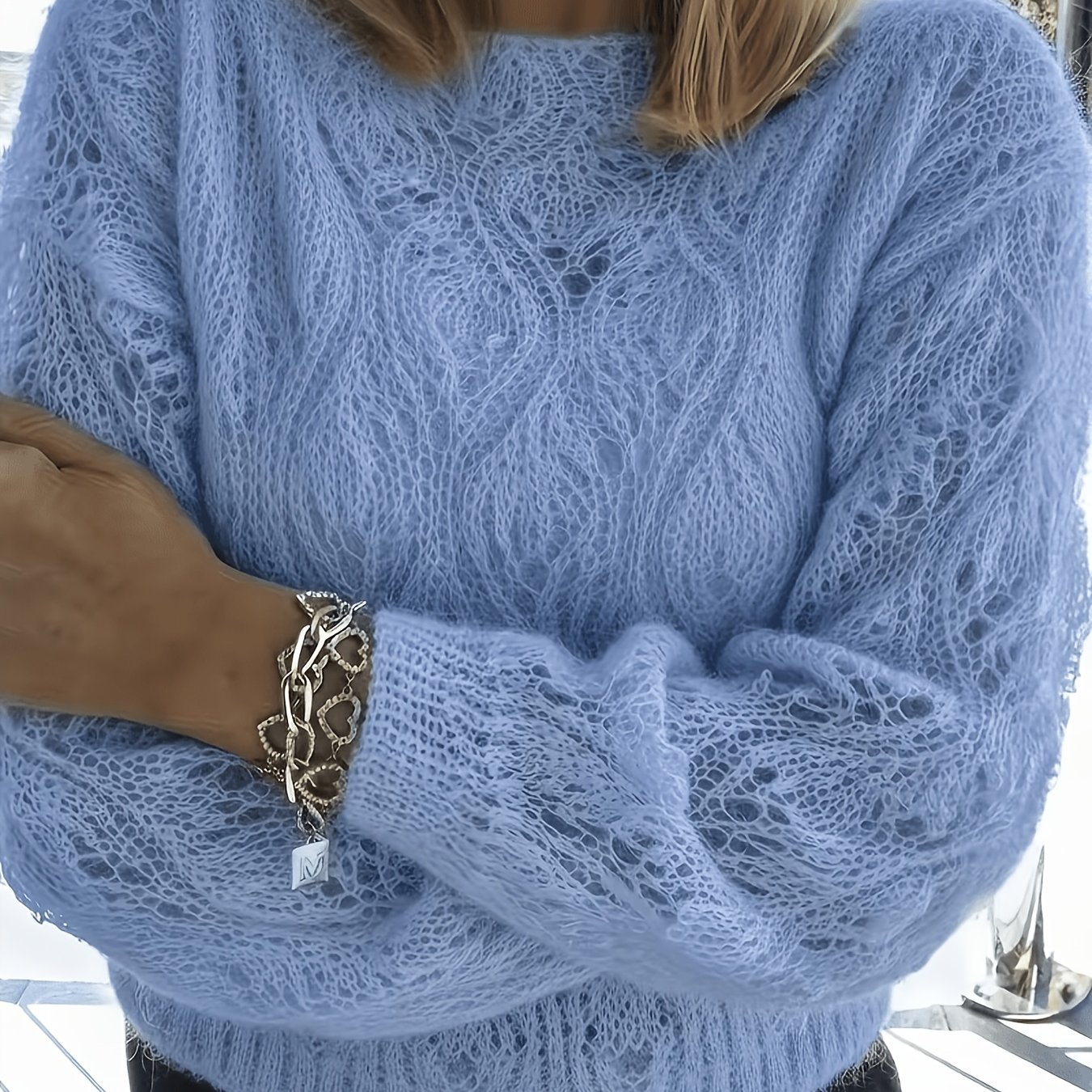 E-shop Koreanischer Lazy Style Hollow Sweater für Frühling und Sommer - Retro lockere Damenpullover mit Rundhalsausschnitt