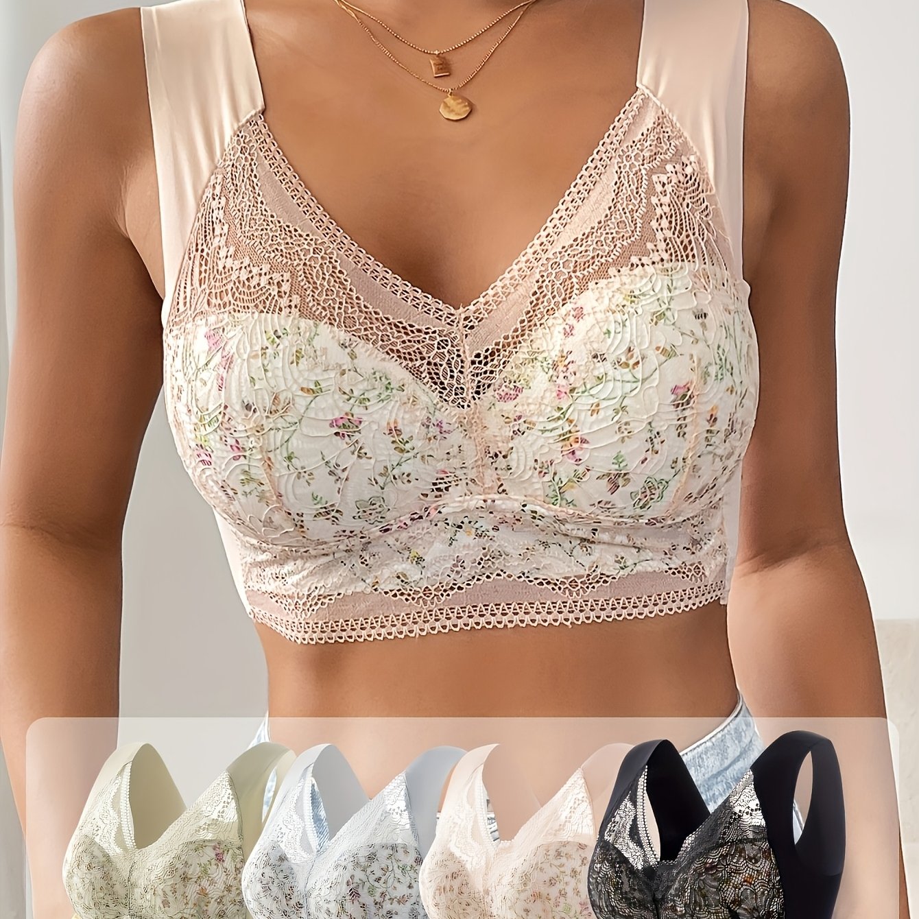 Image of Women's 4pcs Adjustable Push-up Bra With Non-removable Pads And Wire-free Medium Support - Elegant Lace Underwire Suitable For Casual And Formal Wear, Comfortable , Machine Washable Push Up Bras