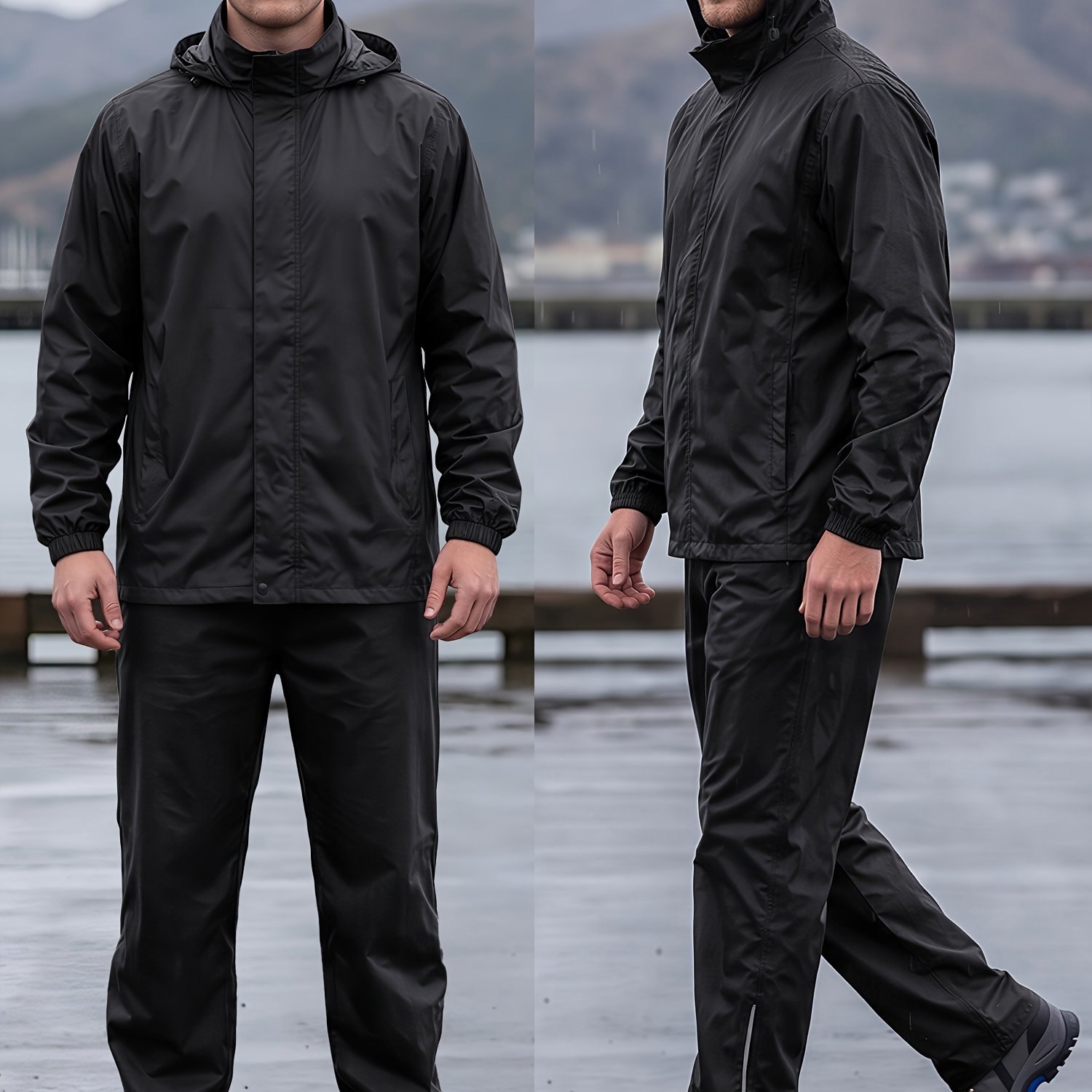 TEMU Completo Antipioggia da Giacca e Pantaloni Lunghi, Impermeabile, Traspirante per Esterni, , Antipioggia Forte