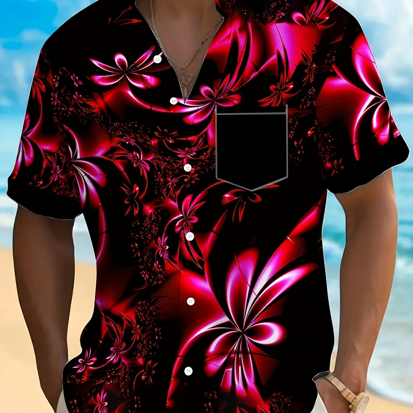 TEMU Camicia corta casual da , 100% poliestere, a revers, stampa , chiusura a bottoni singola, tessuto intrecciato, non elastico, taglio regolare,