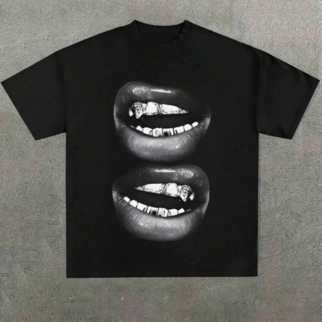 TEMU Casual Soft T-shirt Featuring A Fun Barbecue Lips Pattern With Heat-transfer Print